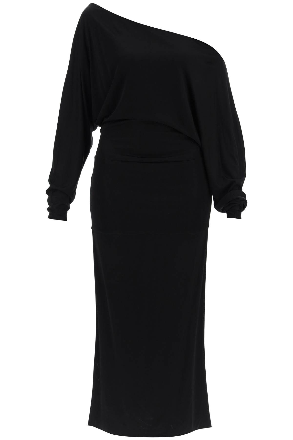 image of Khaite Off-Shoulder Maxi Dress in Nero, Women's (Size Small)