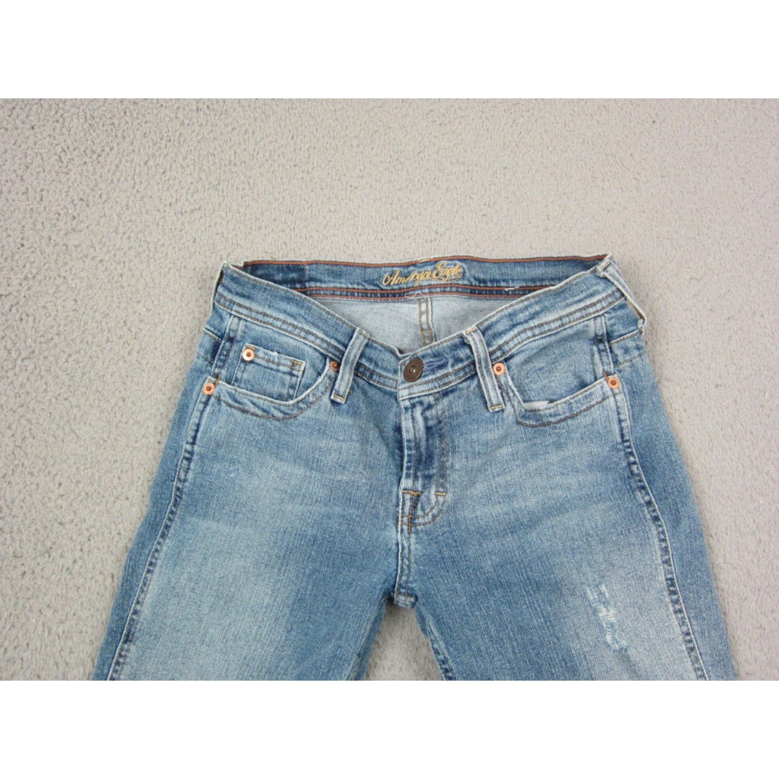 American Eagle Outfitters American Eagle Jeans Womens 4 Reg Blue Distressed Stretch Skinny Denim Distressed N/A Size 27" / US 4 / IT 40 - 3 Thumbnail