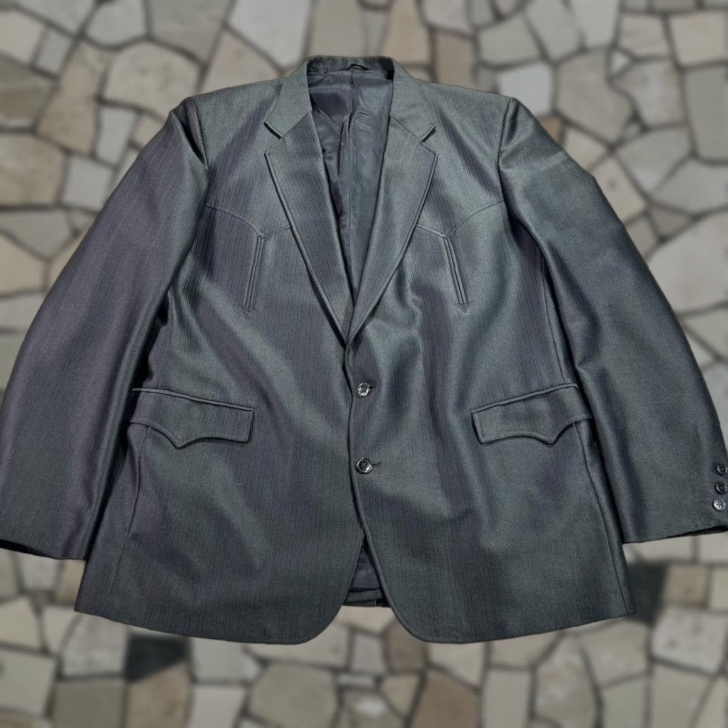 Vintage Circle S Blazer Mens 50L Gray Western Stripe Sport Coat Jacket Cowboy Made USA Size 50R - 1 Thumbnail