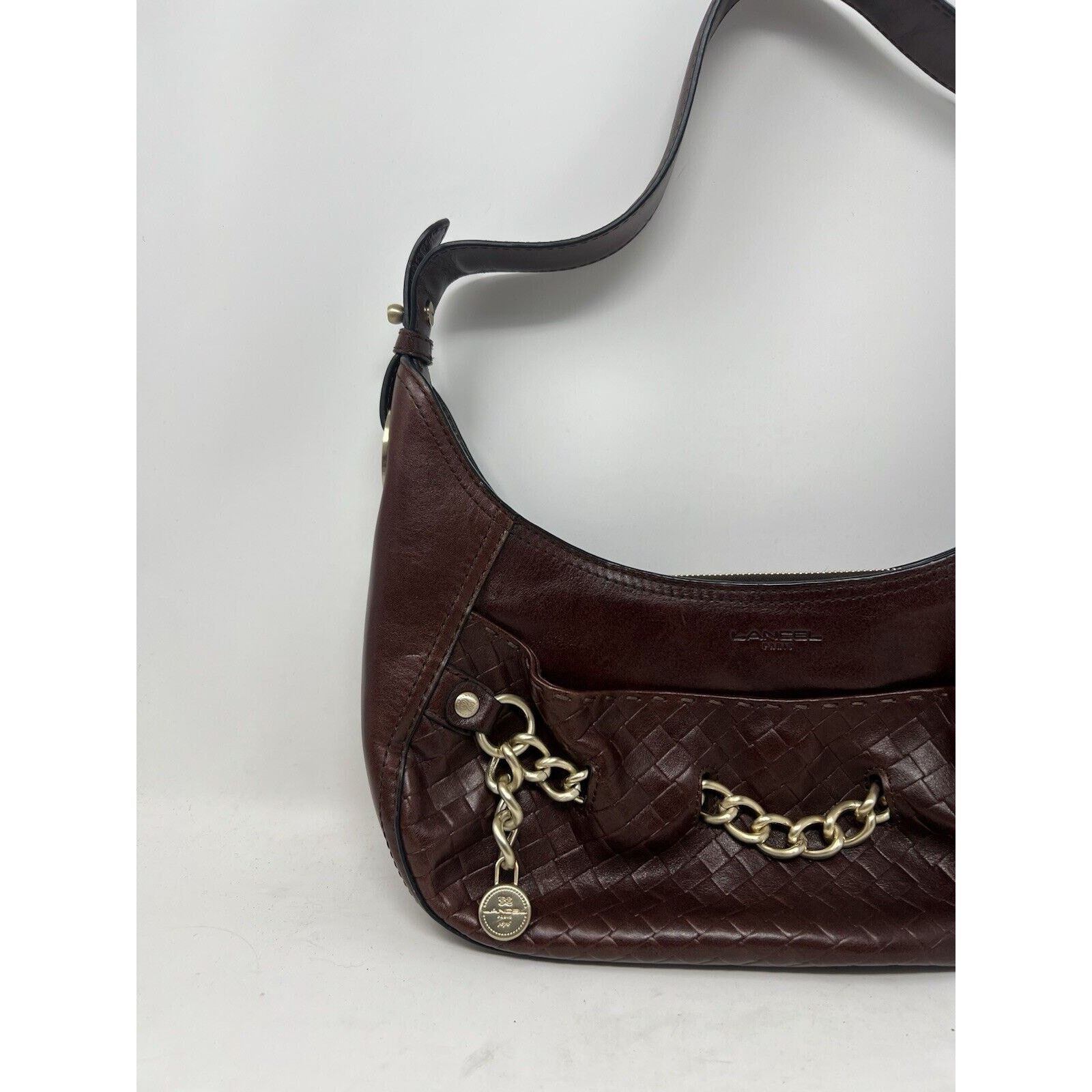 Lancel Lancel [Authentic] Curb Dark Brown Leather Weave Gold Chain Size ONE SIZE - 5 Thumbnail