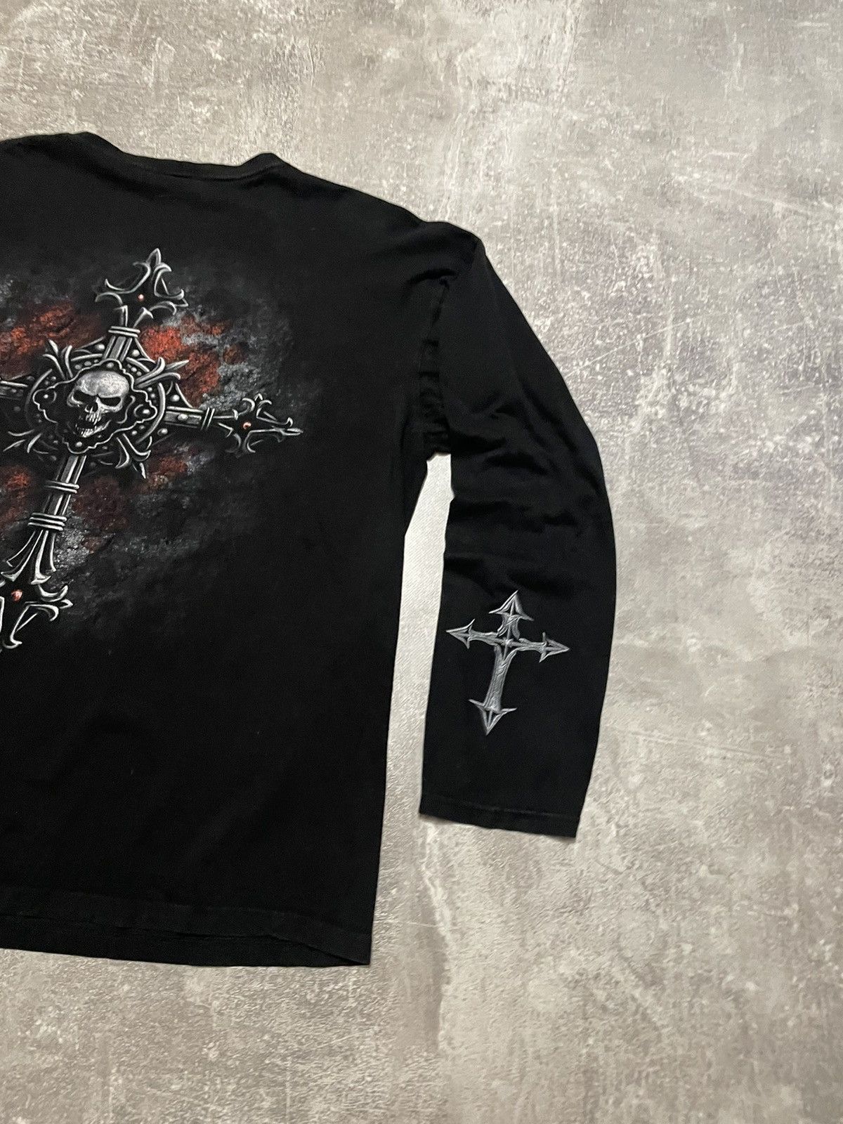 Affliction × Ed Hardy Vintage Black Metal Vampire Cross Full Print Long Sleeve Size US XL / EU 56 / 4 - 22 Thumbnail