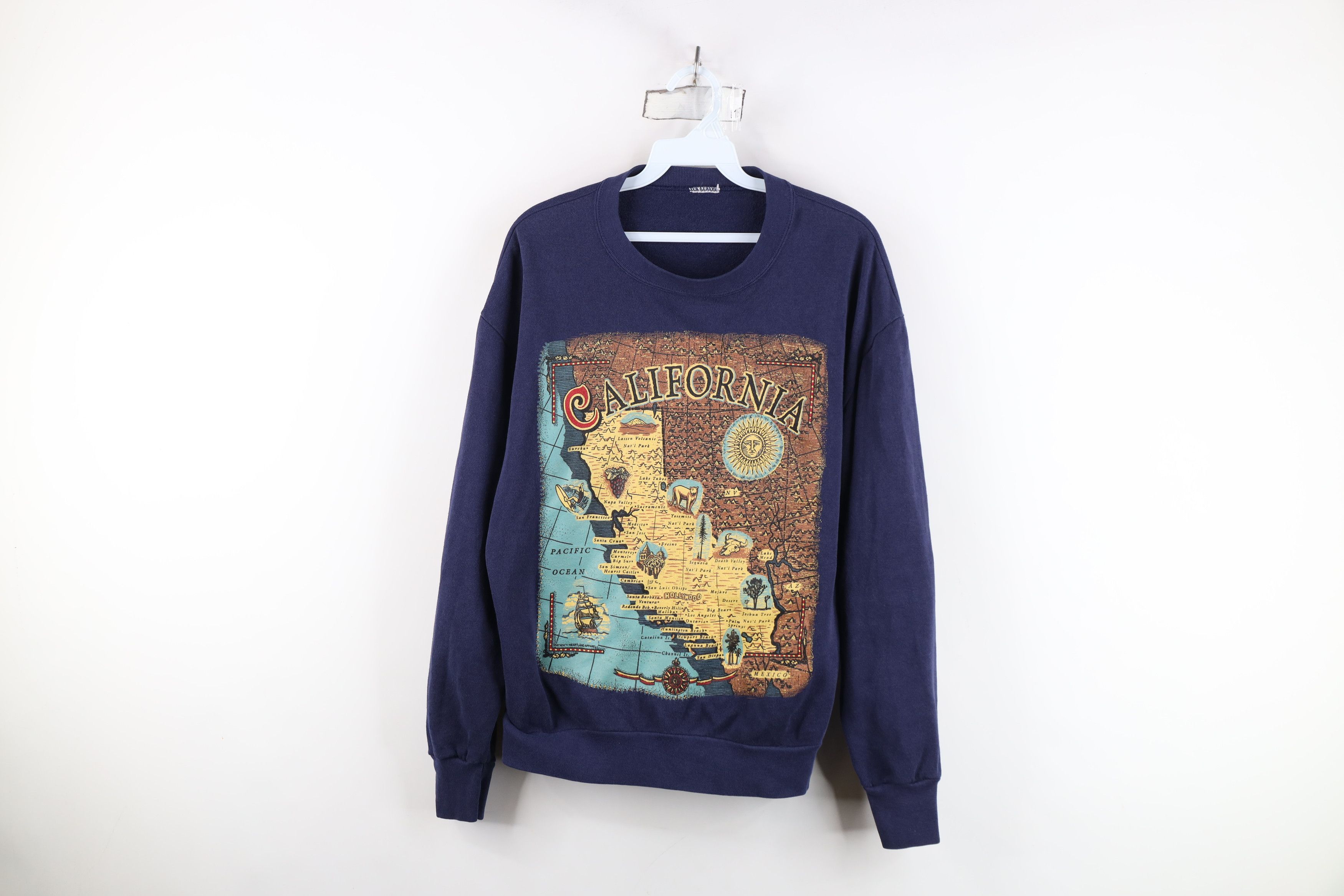 Vintage Vintage 90s Streetwear California Map Sun Sweatshirt Blue Size M / US 6-8 / IT 42-44 - 1 Thumbnail
