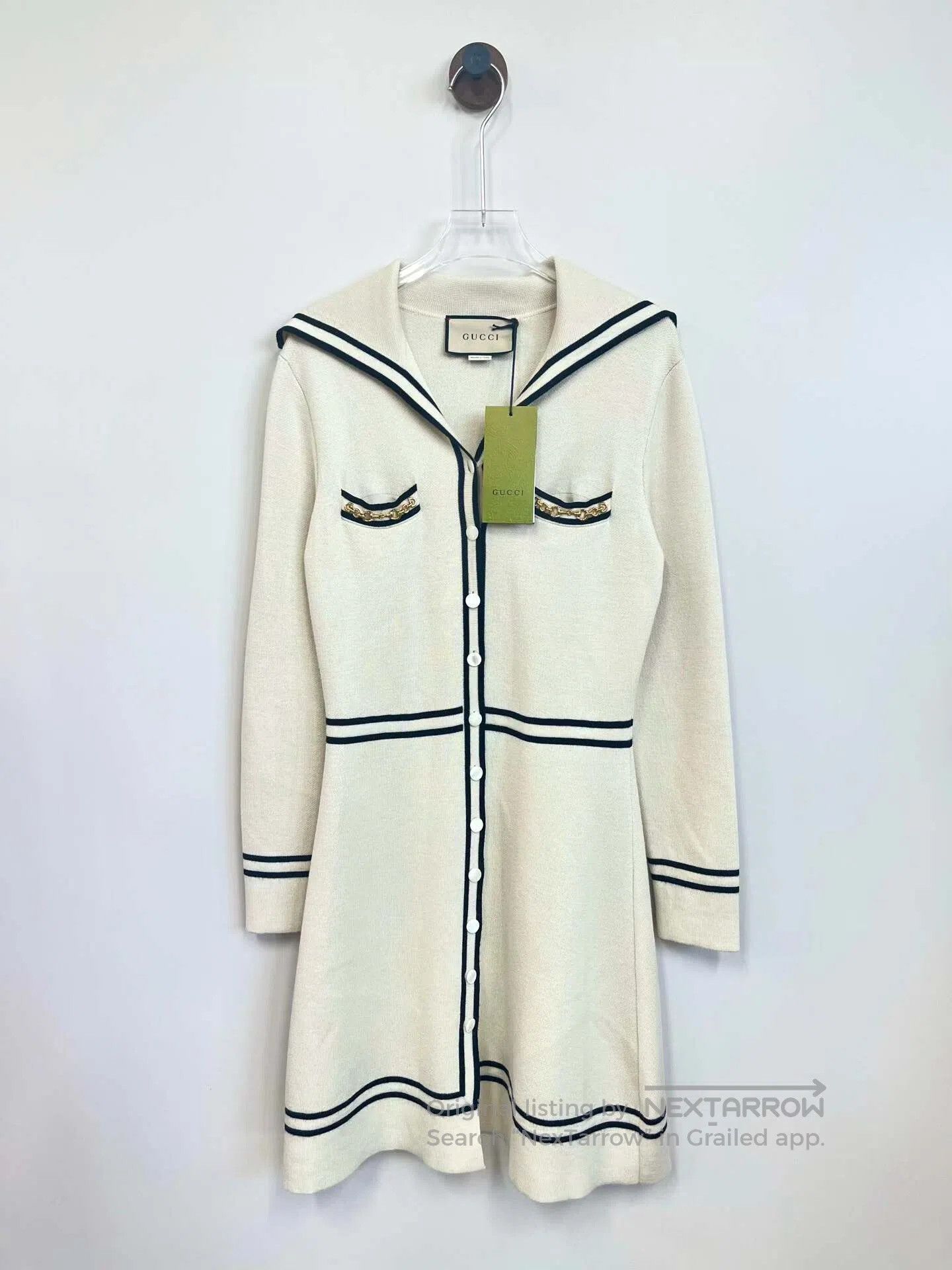 Gucci Guicci Ivory White and Black Striped Horsebit Knit Dress| Size XS / US 0-2 / IT 36-38 - 1 Thumbnail