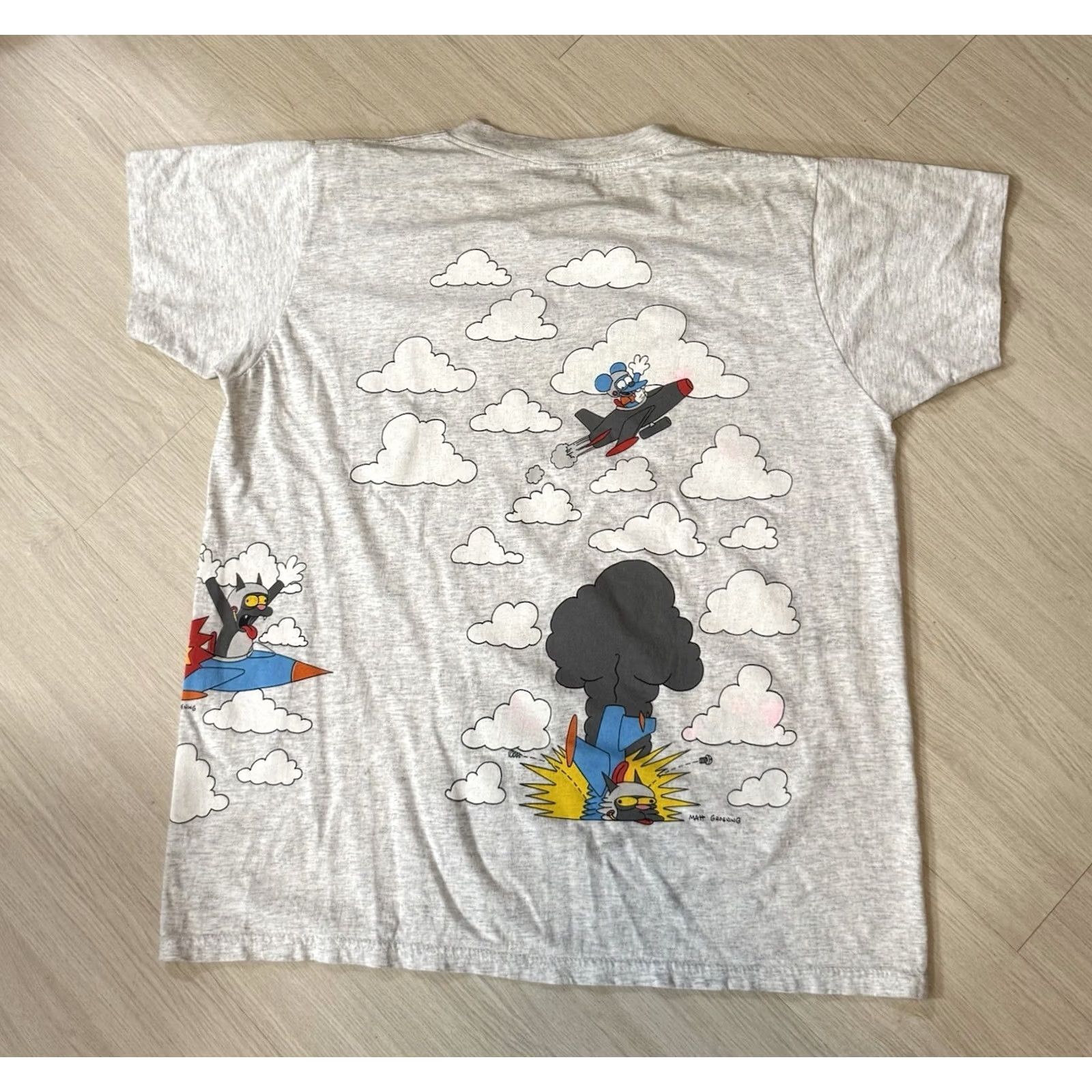 Vintage VINTAGE The Simpsons Itchy & Scratchy Promo Shirt XL Gray Short Sleeve Mens T-Shirt 90s AOP Matt Groening Creative Images Size US XL / EU 56 / 4 - 2 Thumbnail