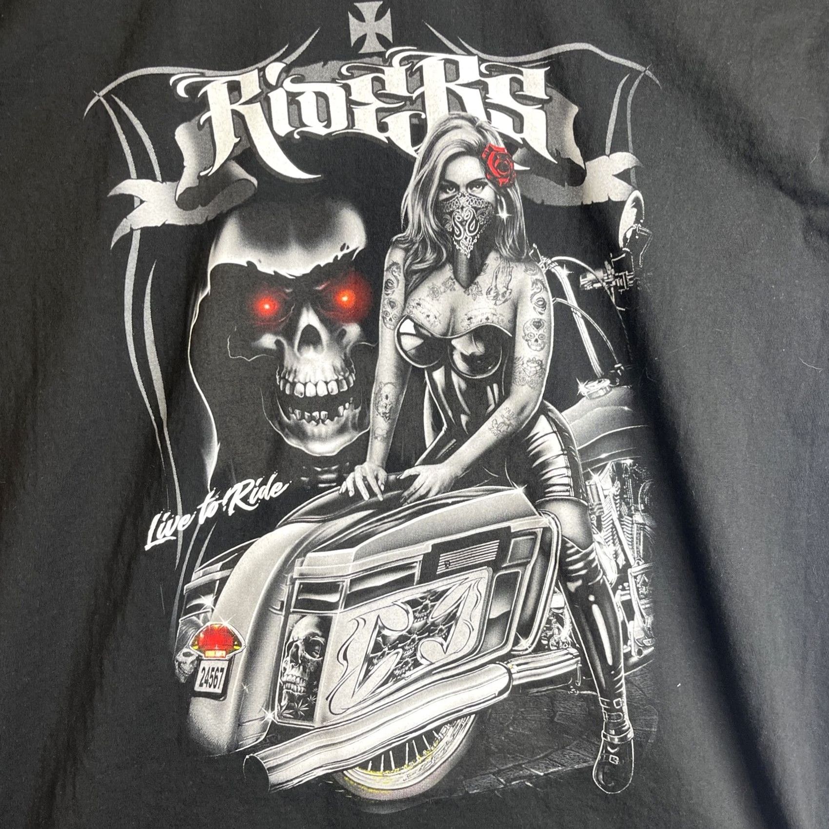 Olive Riders Shirt Mens 2XL Black Live To Ride Biker Motorcycle Skull Short Sleeve Shirt Size US XXL / EU 58 / 5 - 2 Thumbnail