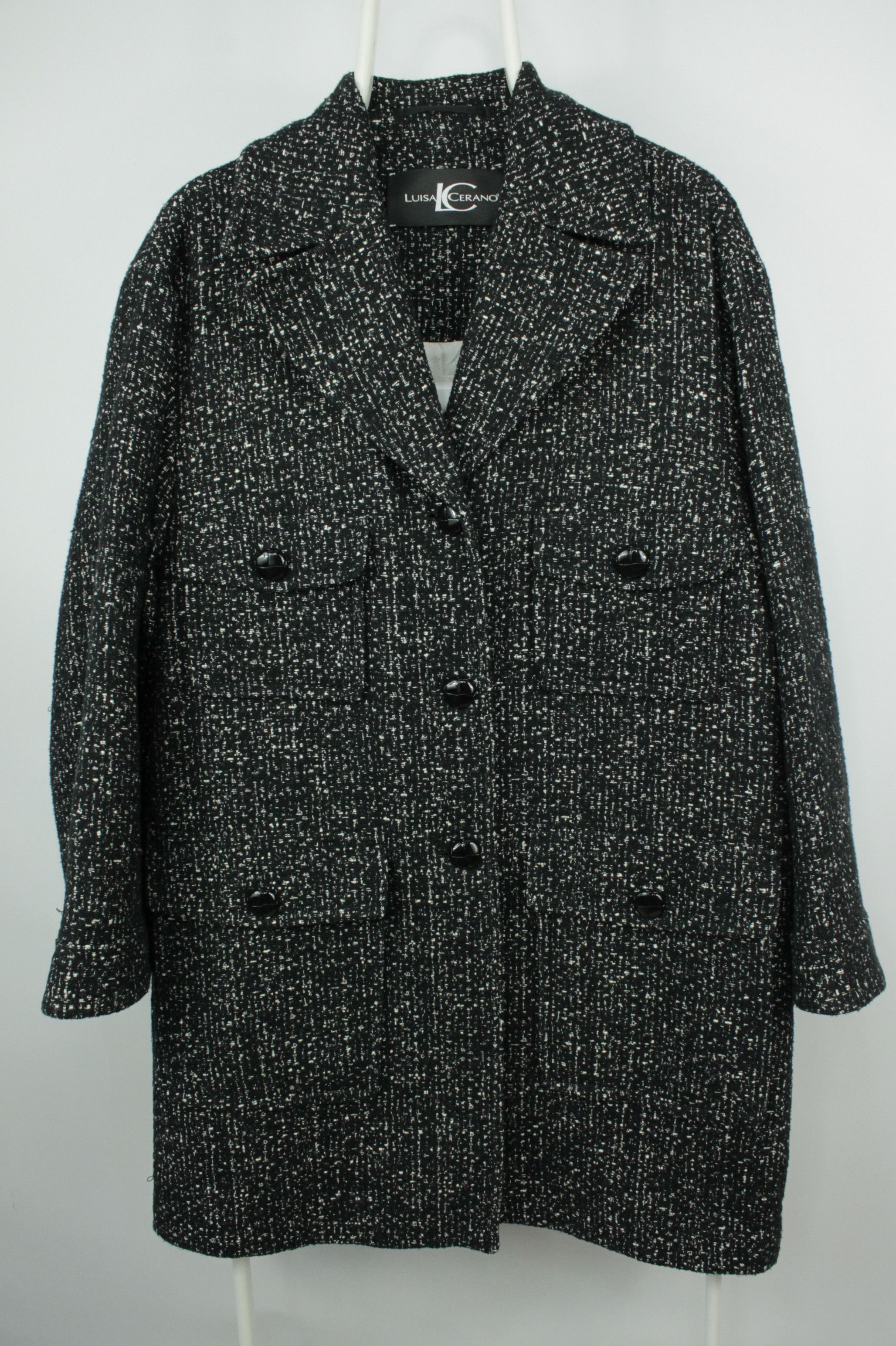 Luisa Cerano Luisa Cerano Tweed Style Black Cotton Oversized Coat Jacket Size M / US 6-8 / IT 42-44 - 1 Thumbnail