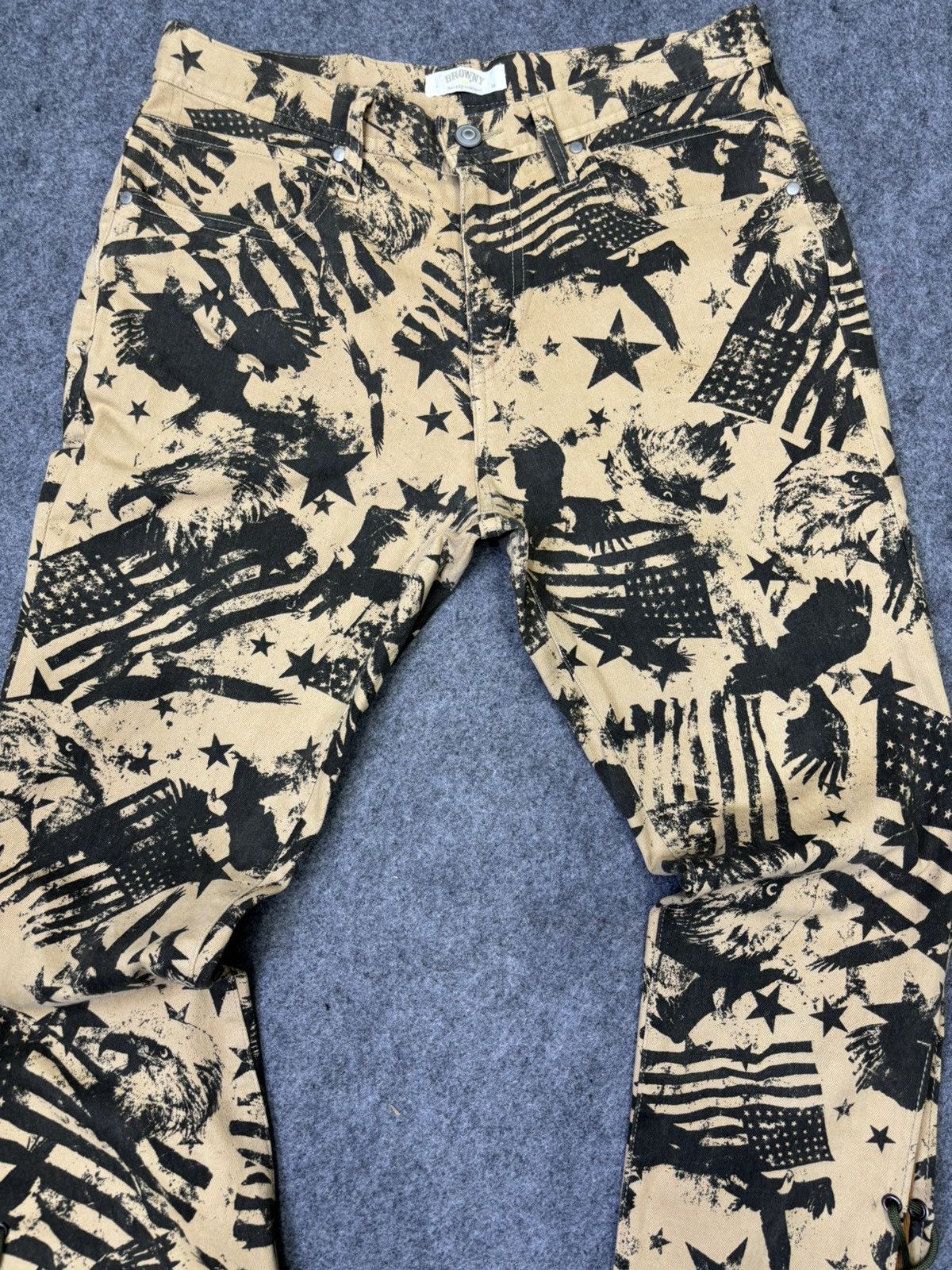 Japanese Brand 💥Lace Up Flare💥Browny Full Print Flare Pant F777 Size US 30 / EU 46 - 3 Thumbnail