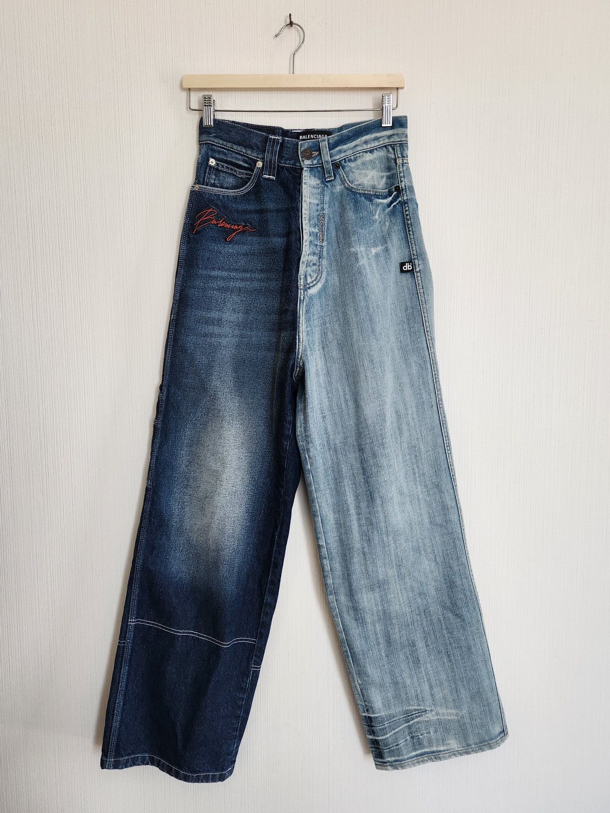 BALENCIAGA TWO-TONE DENIM FIFTY-FIFTY JEANS Balenciaga