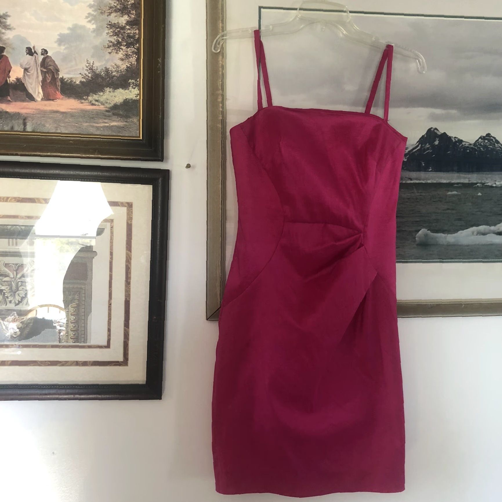 Calvin Klein Hot Pink Taffeta Sleeveless Dress Women's Sz 4 A2078 Knee  Length Sheath