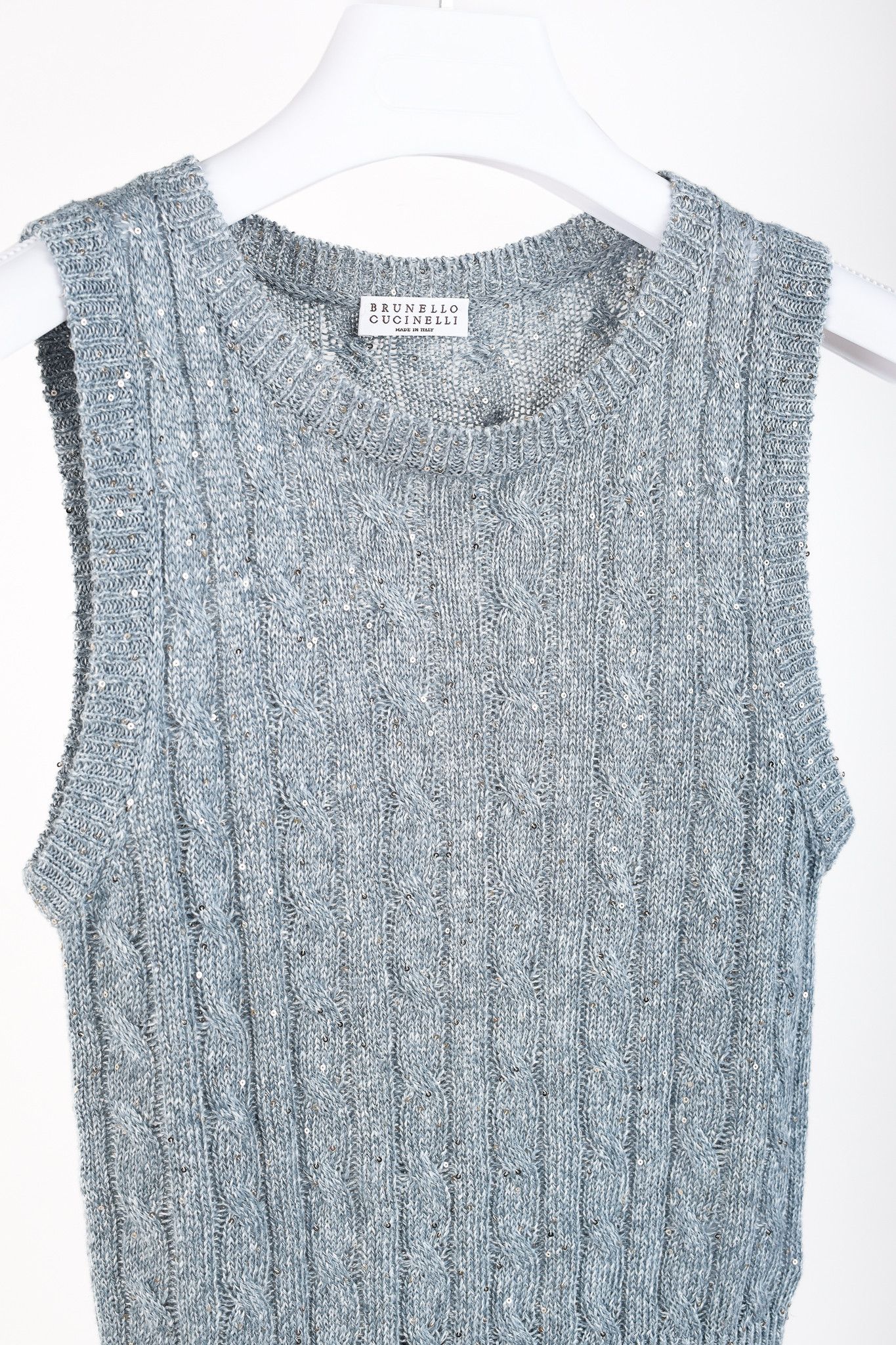 Brunello Cucinelli Brunello Cucinelli SS/23 Linen-Blend Sequin Knit Vest Size M / US 6-8 / IT 42-44 - 3 Thumbnail