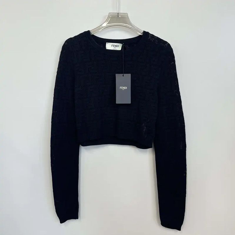 Fendi Fendi Black Women's Cropped Knit Sweater 0089 Size S / US 4 / IT 40 - 1 Thumbnail