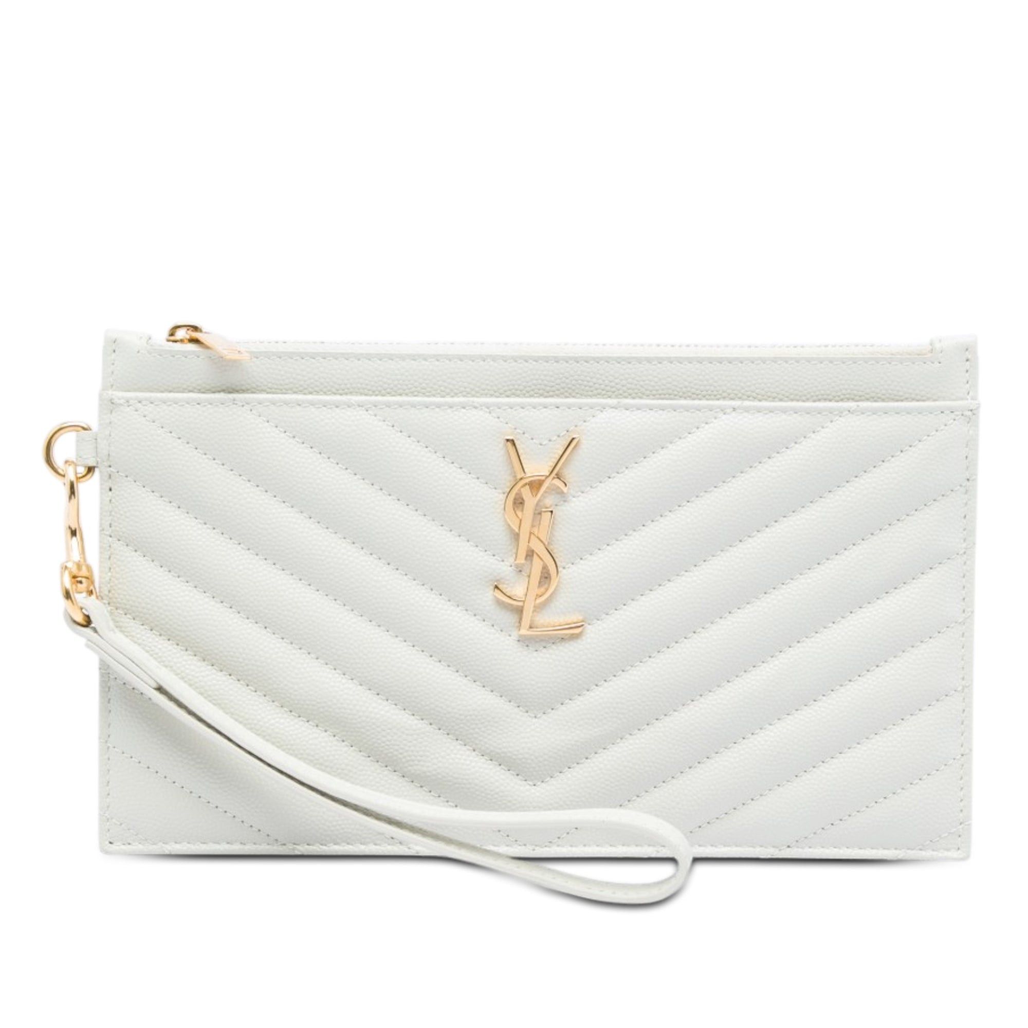 Saint Laurent Paris Grain De Poudre Chevron Monogram Bill Pouch Size ONE SIZE - 1 Thumbnail