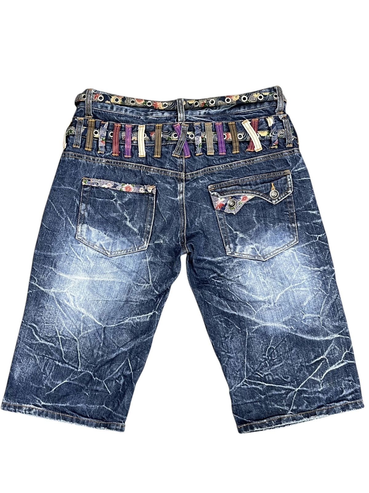 Killer Acid Rare Nylaus Double Waist Belted Acid Wash Shorts Japan Size US 31 - 3 Thumbnail