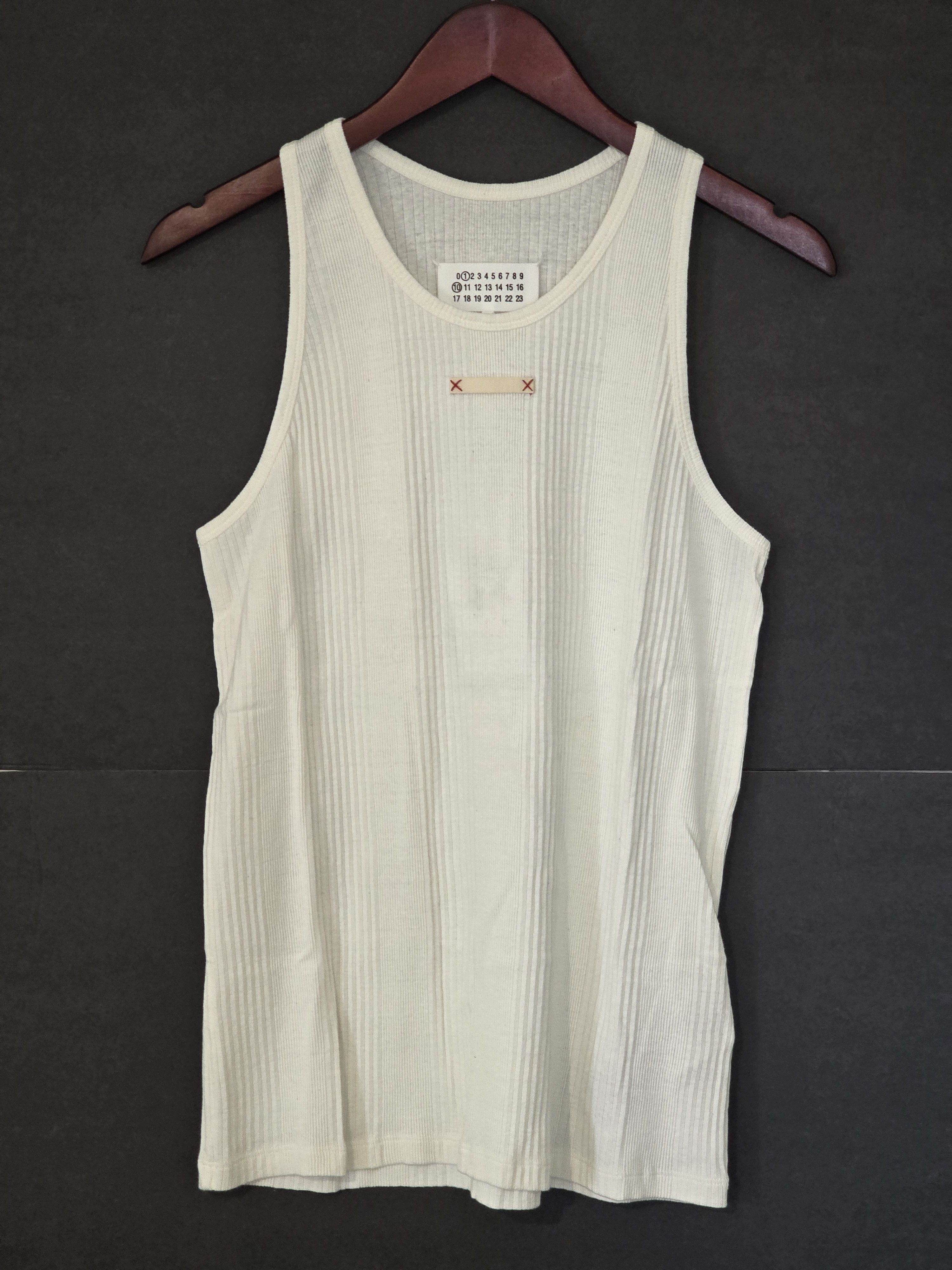 image of Maison Margiela Ribbed Cotton Logo Tank Top in White, Men's (Size Large)
