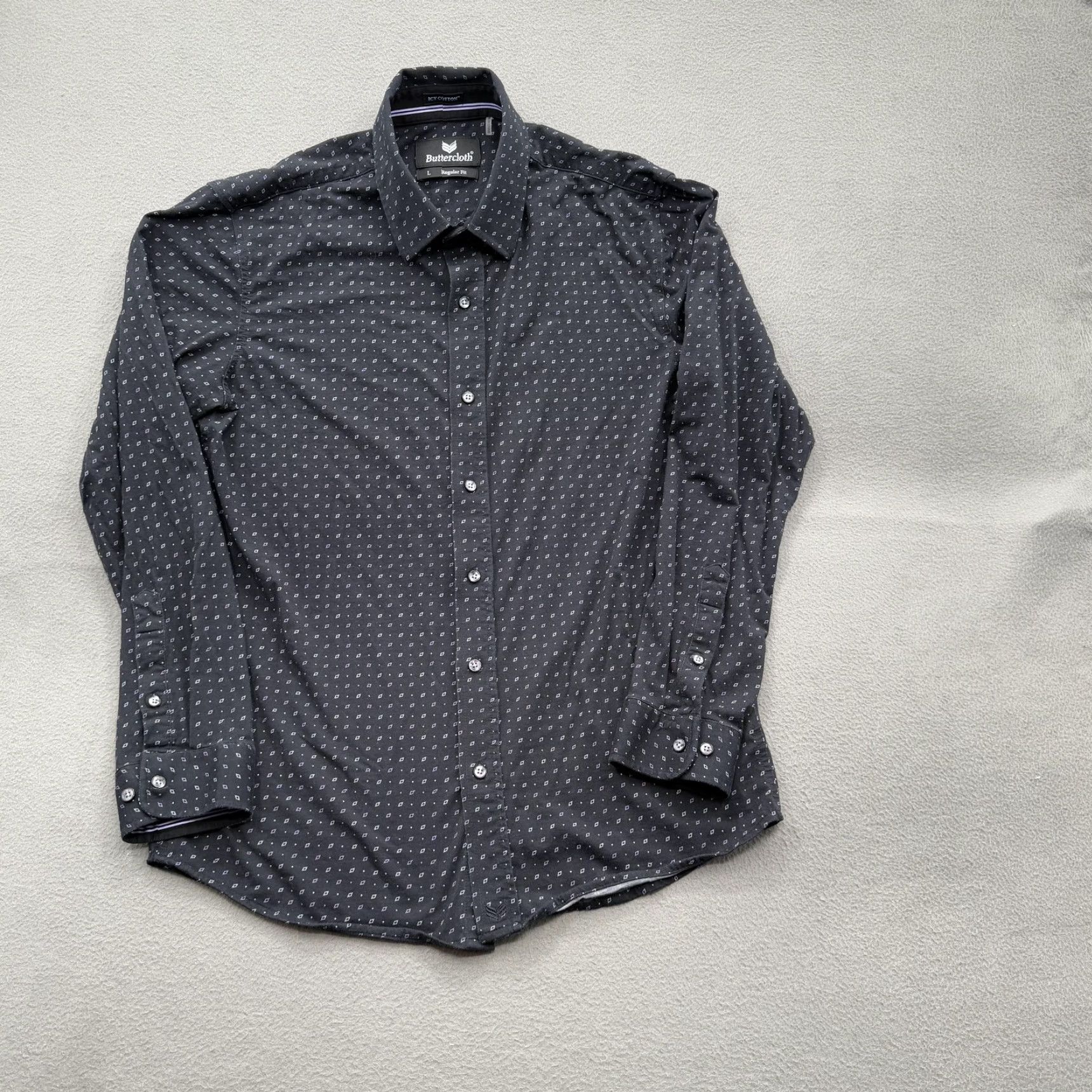 Vintage Buttercloth Shirt Mens Large Black Micro Print Icy Cotton Long Sleeve Stretch Size US L / EU 52-54 / 3 - 2 Thumbnail