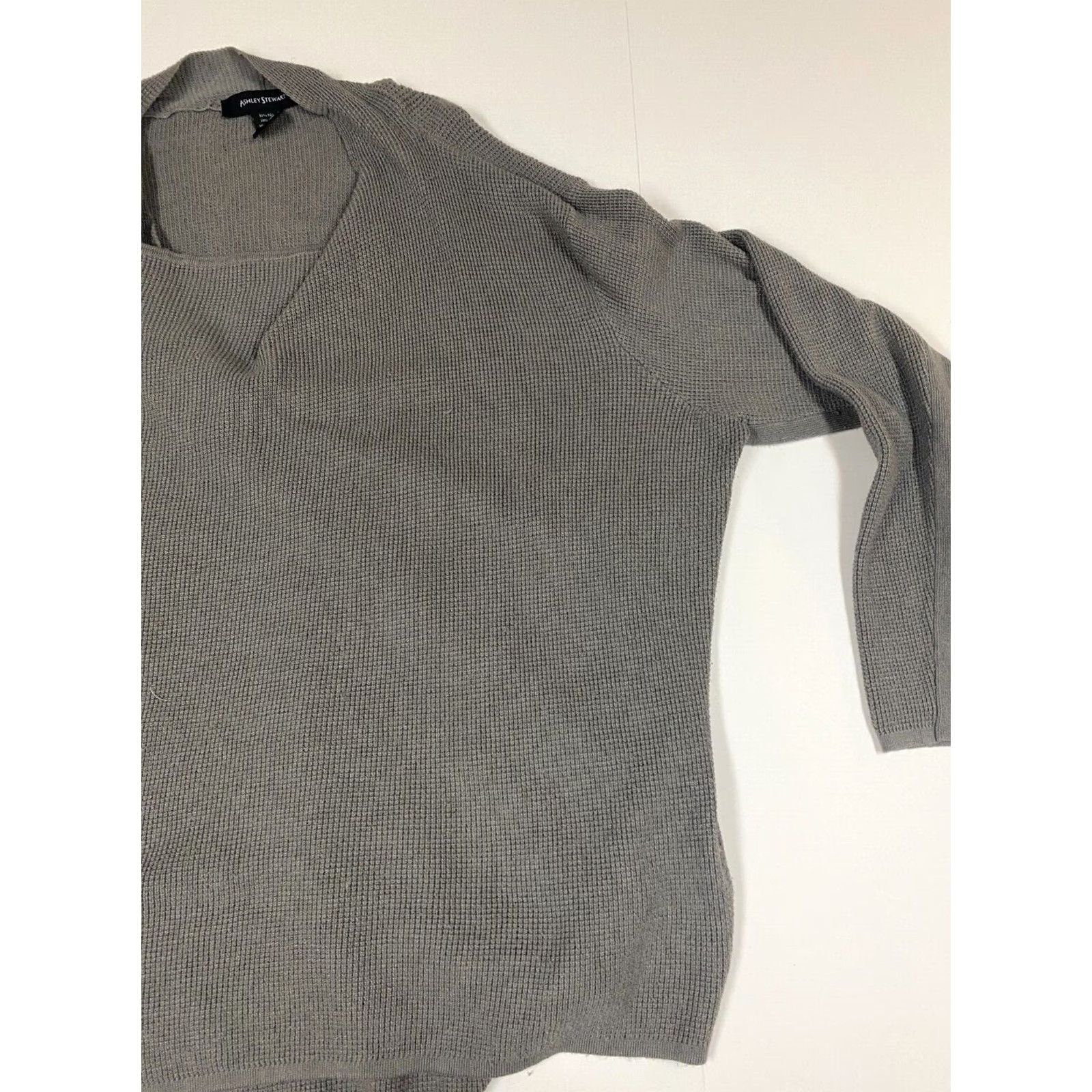 Vintage Ashley Stewart Sweater Cardigan Womens 26 Gray Drape Zip Crew Neck 1/4 Zip Lightweight Cable-Knit Long Sleeve Size 4XL / US 24-26 - 2 Thumbnail