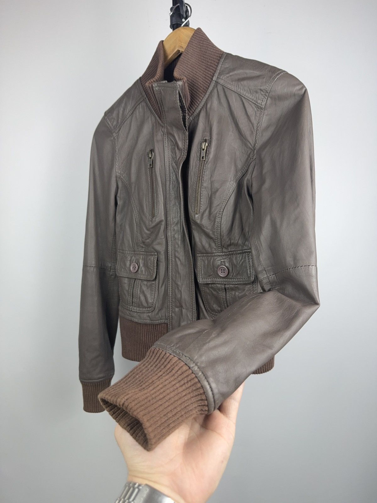 Genuine Leather Saint Tropez Cropped Rock Punk Leather Bomber Jacket XS Y2K Size XS / US 0-2 / IT 36-38 - 6 Thumbnail
