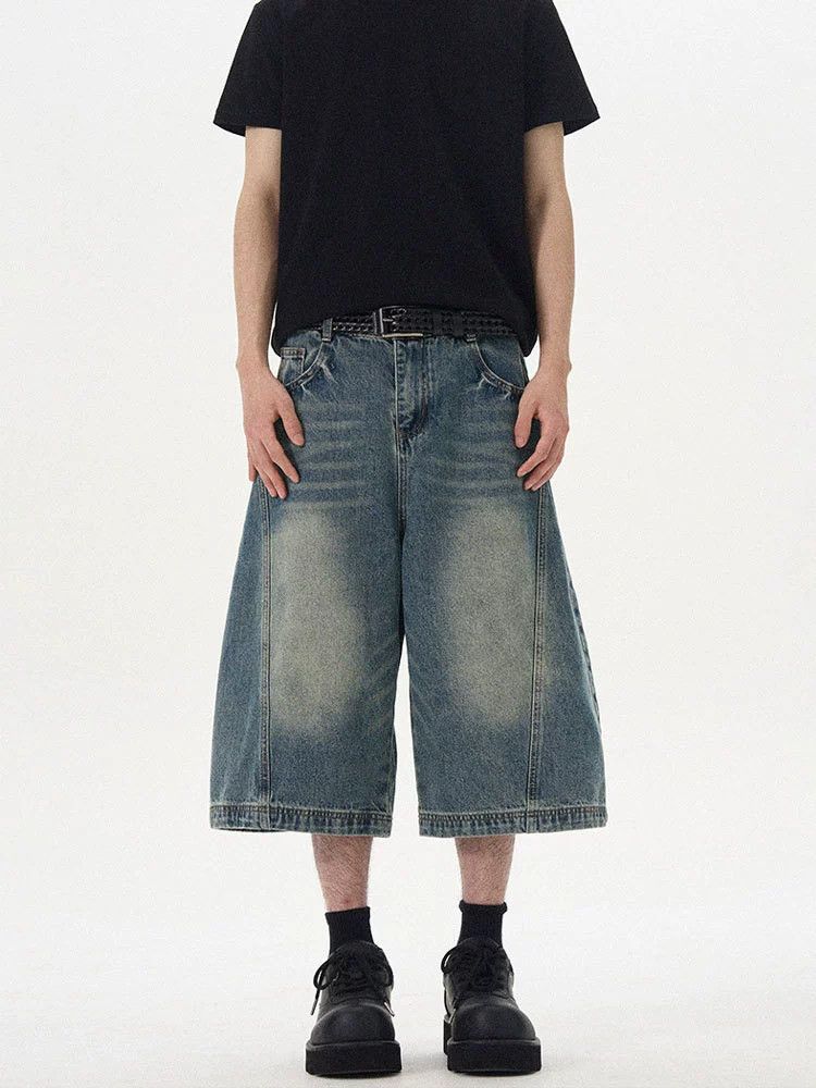 Jean Men's American retro loose washed distressed denim shorts Size US 32 / EU 48 - 5 Thumbnail