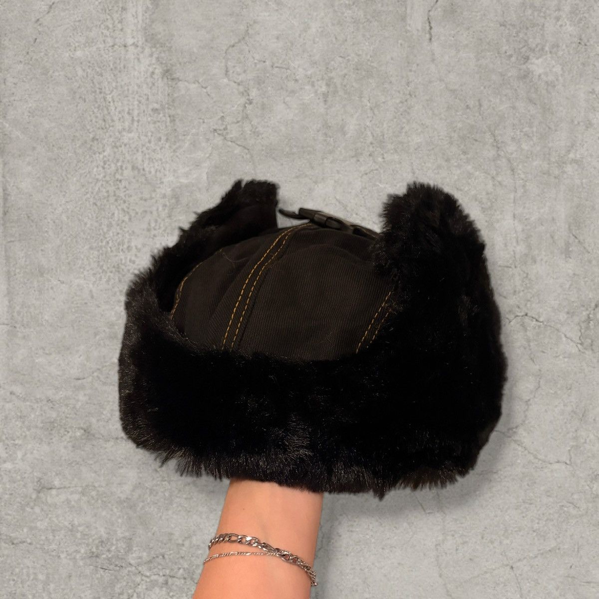 Japanese Brand Russian Ushanka fluffy winter hat in black. One size Size ONE SIZE - 2 Thumbnail