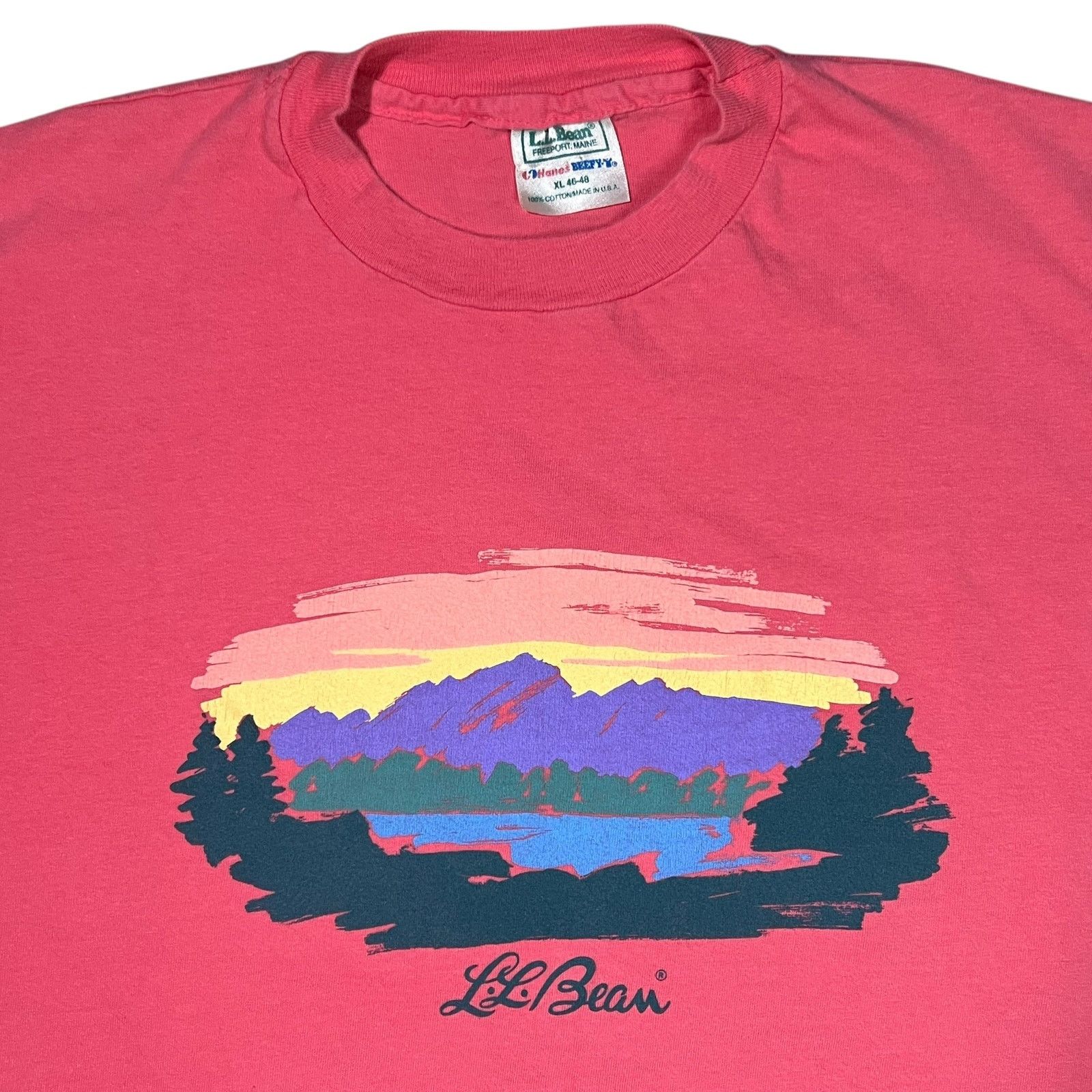 L.L. Bean × Vintage Vintage 90s LL Bean Hanes Mount Katahdin salmon logo art tee Size US XL / EU 56 / 4 - 2 Thumbnail