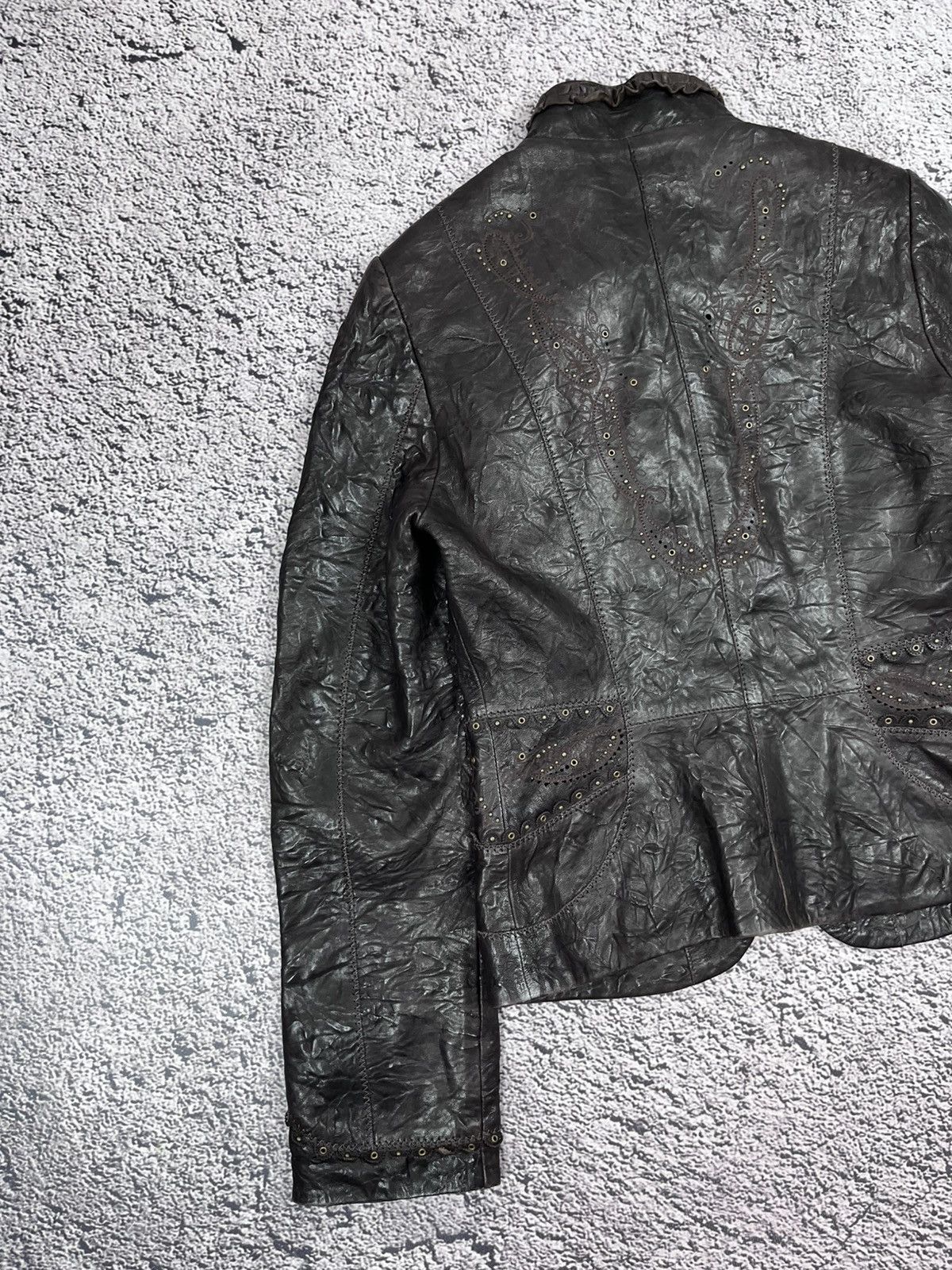 Leather Vintage Distressed Crinkled Leather Jacket Studded Y2K Size XS / US 0-2 / IT 36-38 - 11 Thumbnail