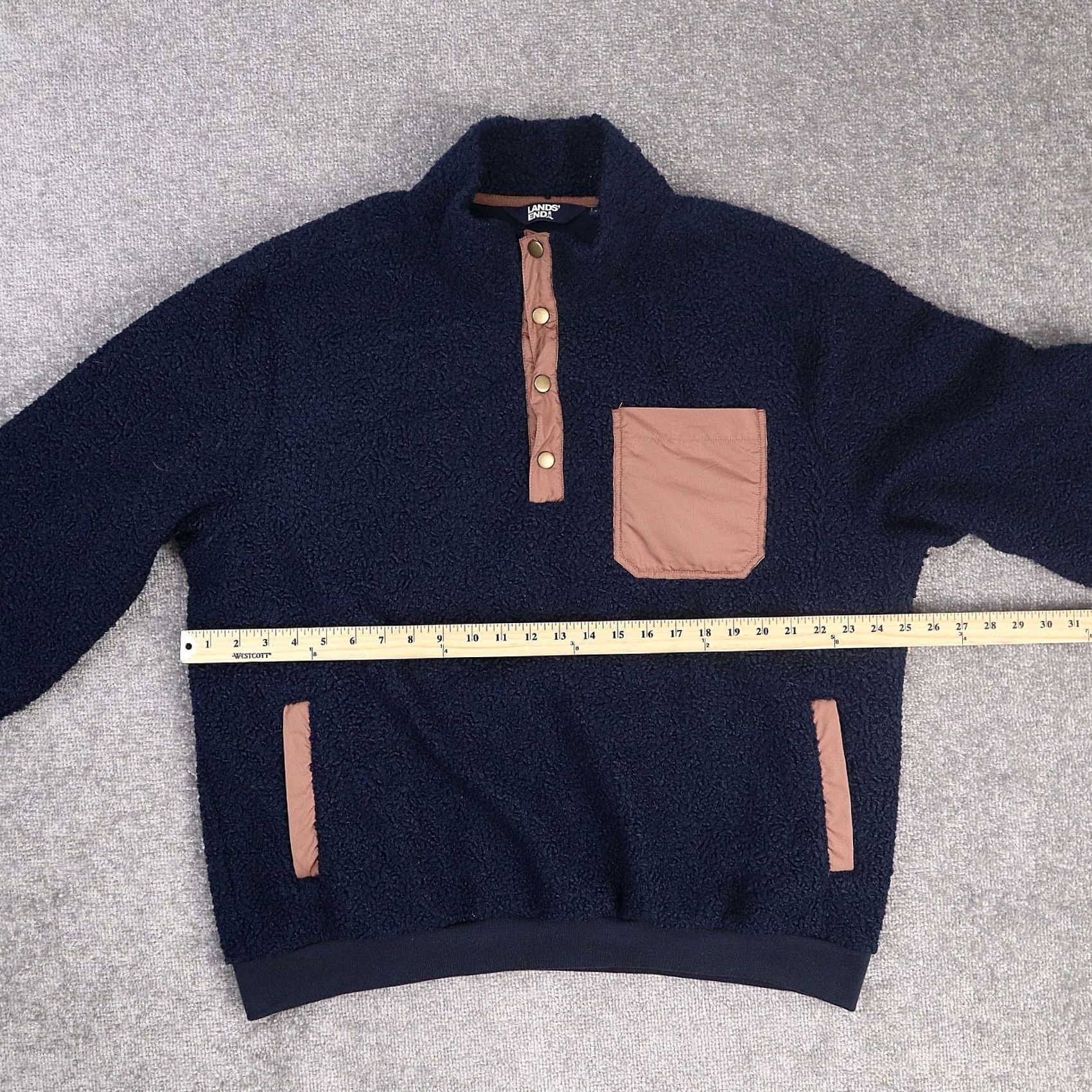 Lands' End Lands' End Sherpa Fleece XL Dark Blue 1/2 Snap Long Sleeve Jacket Sweatshirt Mens Size US XL / EU 56 / 4 - 4 Thumbnail
