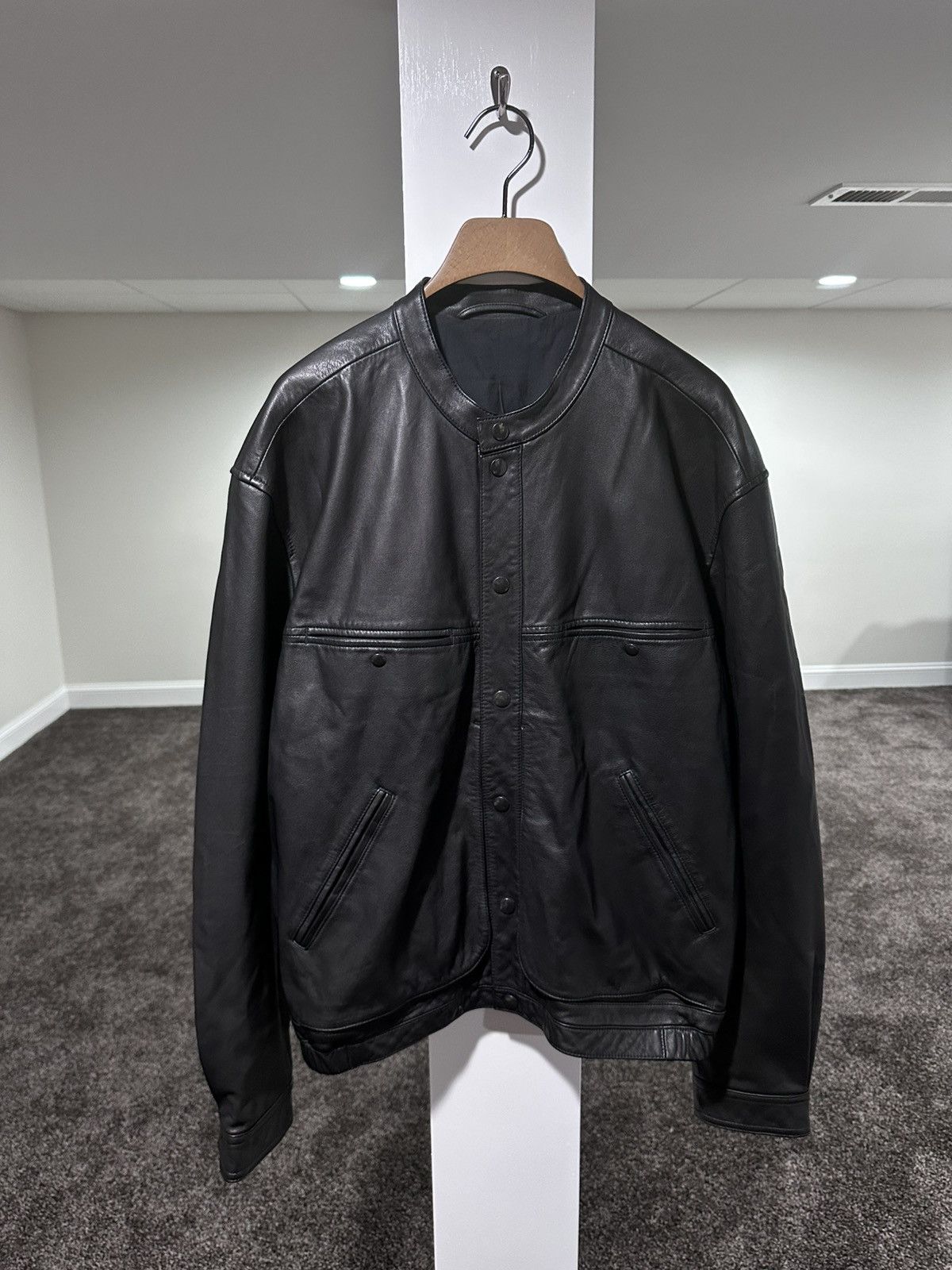 Lemaire Stand Collar Blouson Soft Nappa Leather Black Jacket