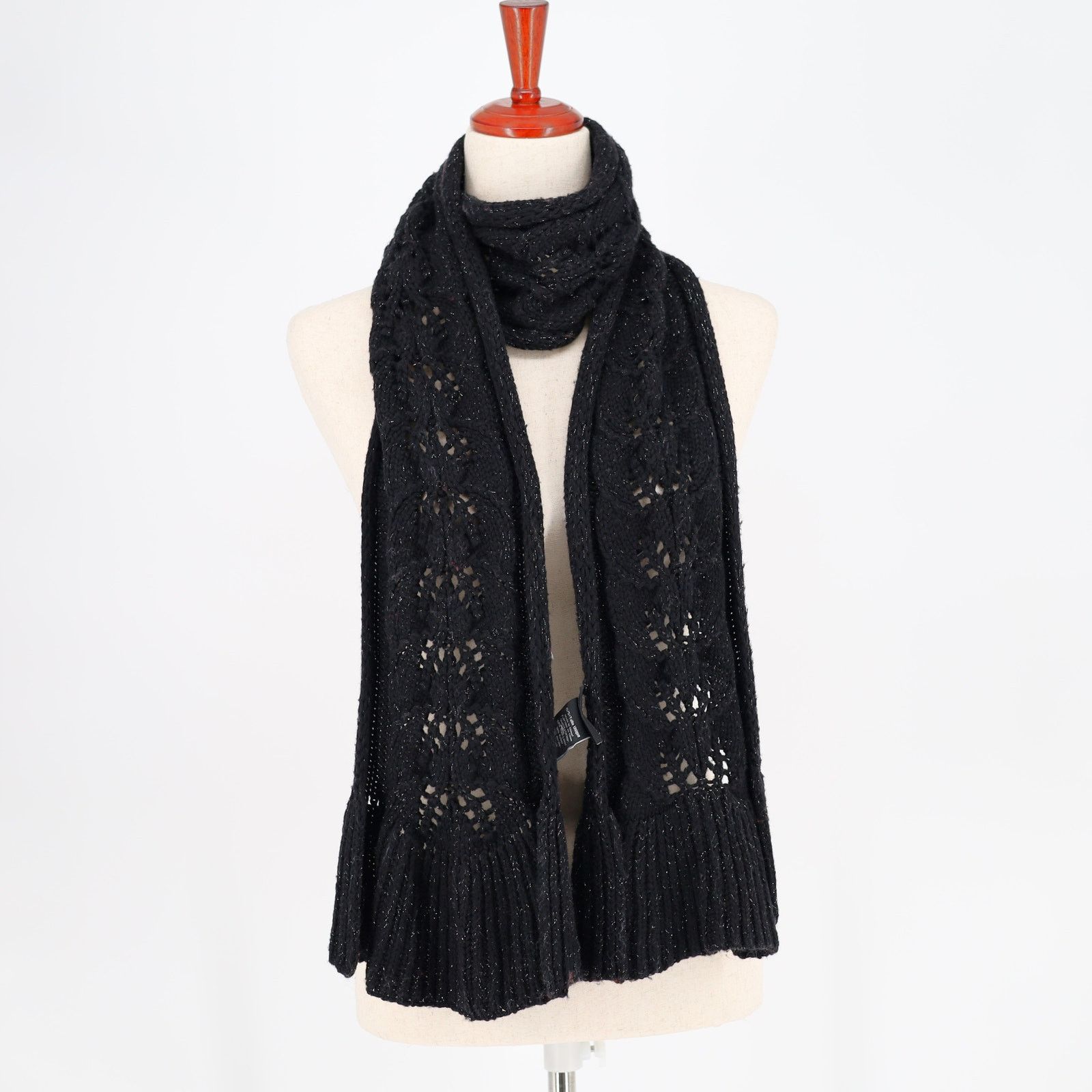 Badgley Mischka Women Black Wool Cable Knit Fishtail Scarf