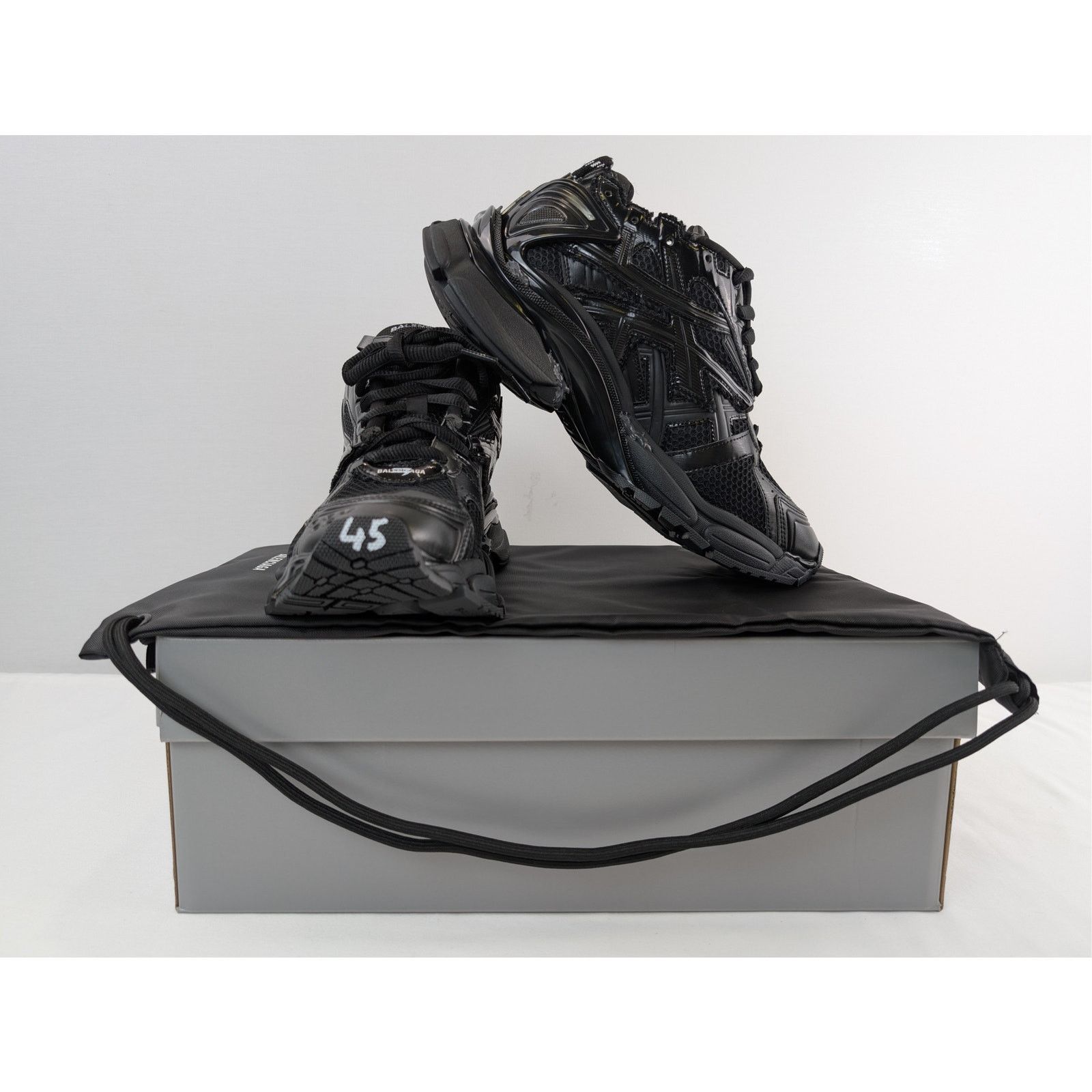 Balenciaga o1rshd1 Monocolor Mesh Rubber Runner Sneakers in Black Size US 12 / EU 45 - 19 Thumbnail