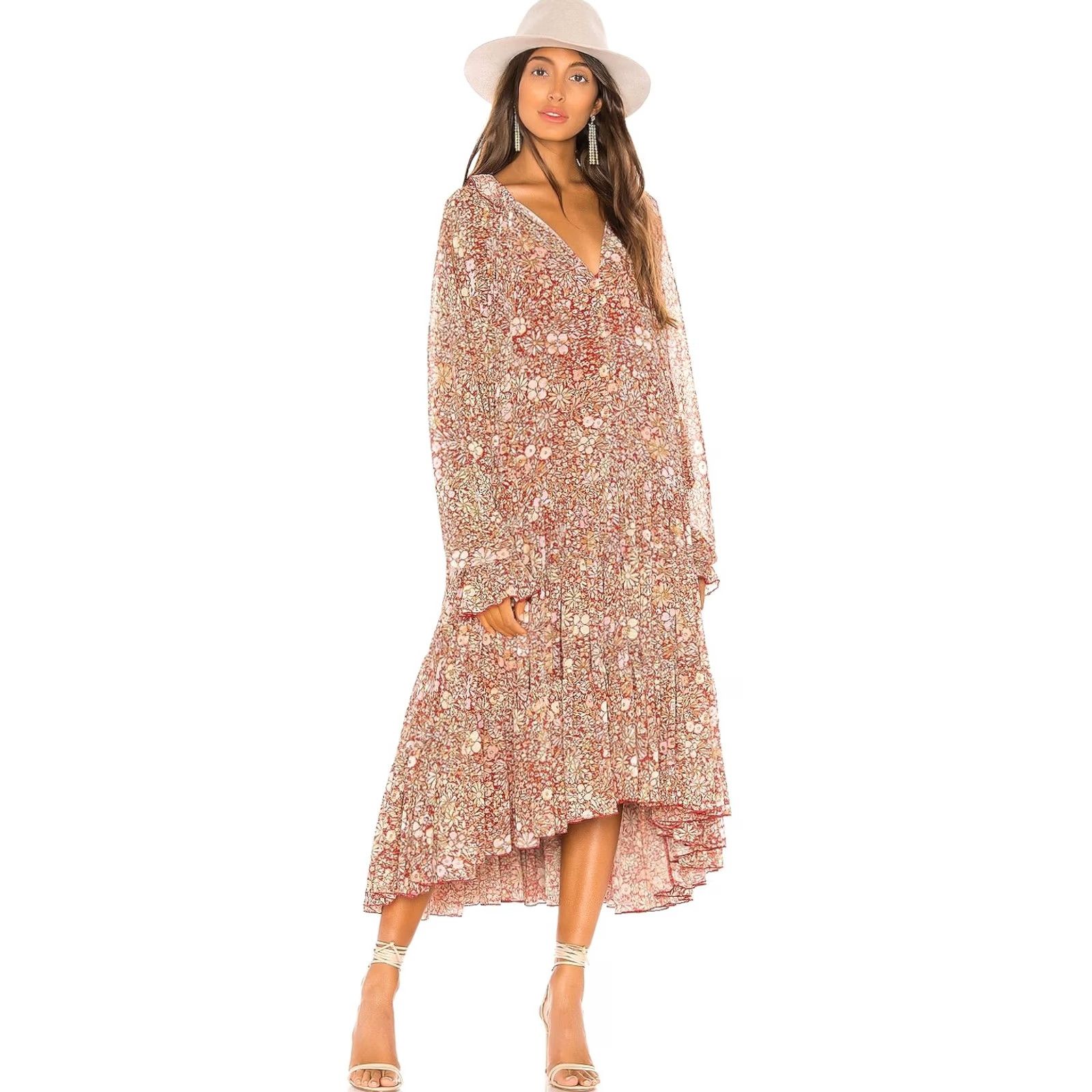 Free People Free People Feeling Groovy Maxi Dress Long Sleeve Multicolor Red Floral Chiffon Women's Size S Size S / US 4 / IT 40 - 2 Thumbnail
