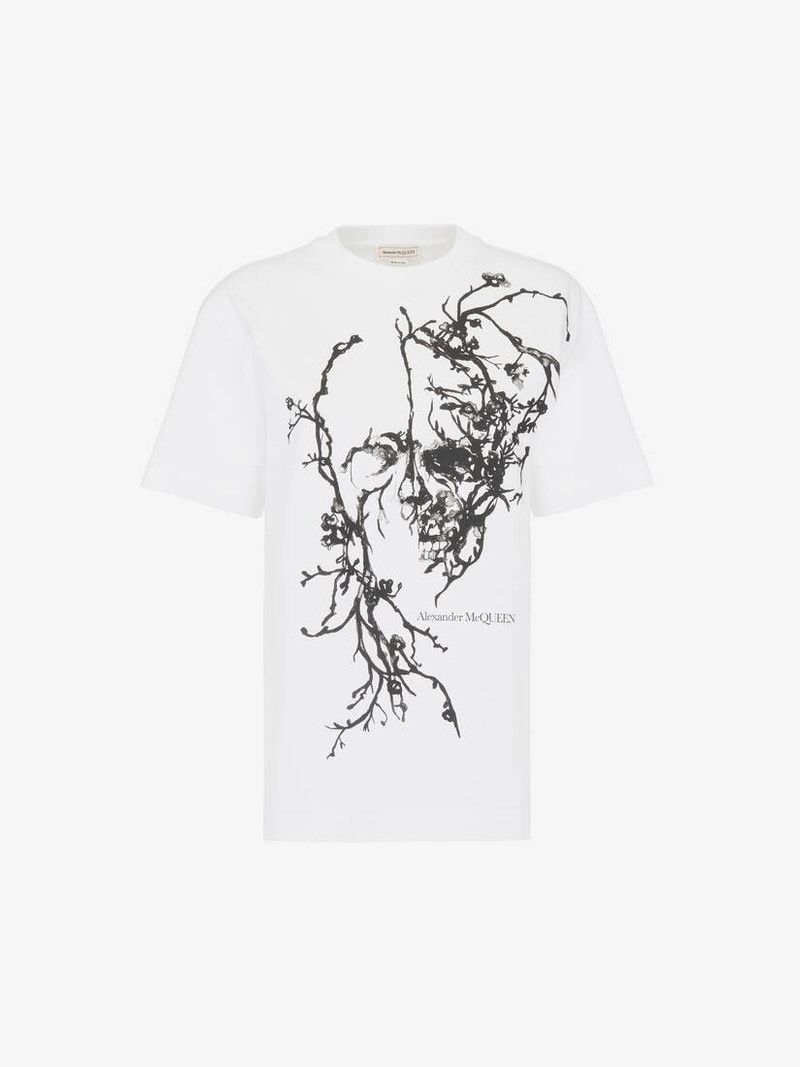 Alexander McQueen o1srvl11e0326 Blossom Skull Oversized T-Shirt in White Size M / US 6-8 / IT 42-44 - 1 Thumbnail