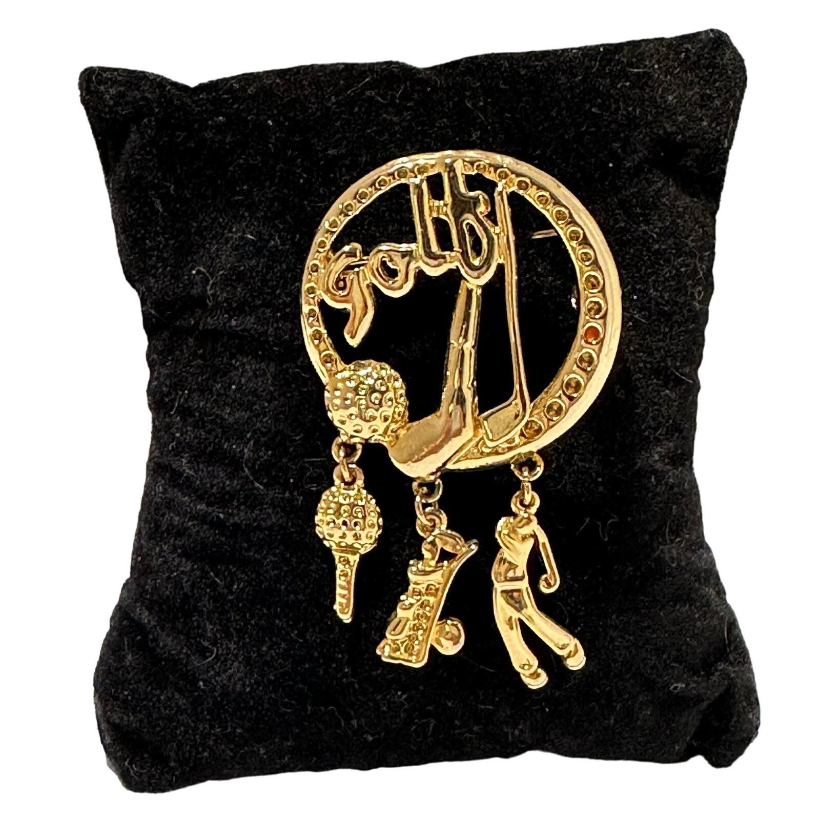 & Other Stories VTG Golf Brooch Dangling Charms Gold Tone Club Ball Golf Bag Size ONE SIZE - 8 Thumbnail