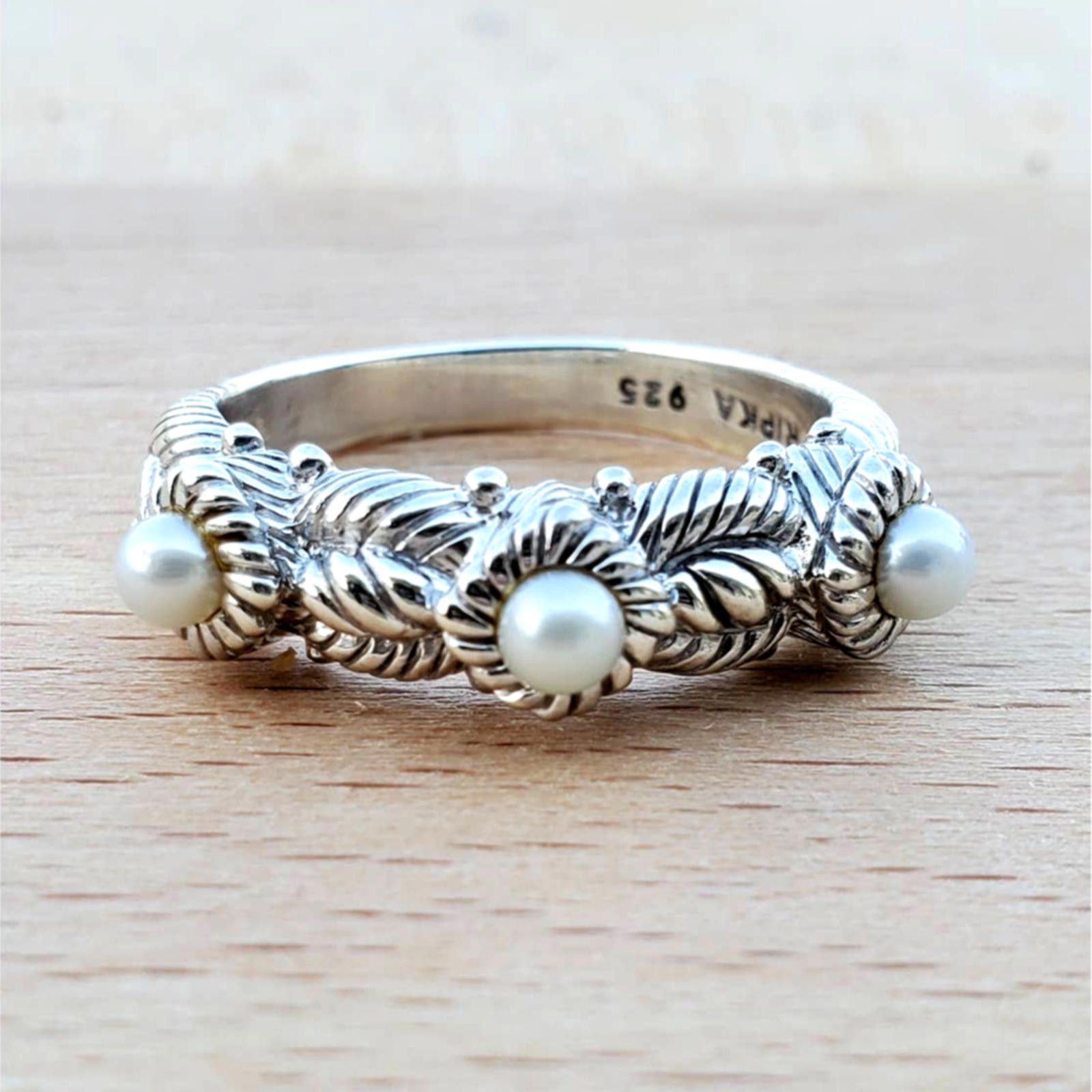 Designer Judith Ripka Sterling Silver 925 Three Pearl Ring Size 8 Grailed