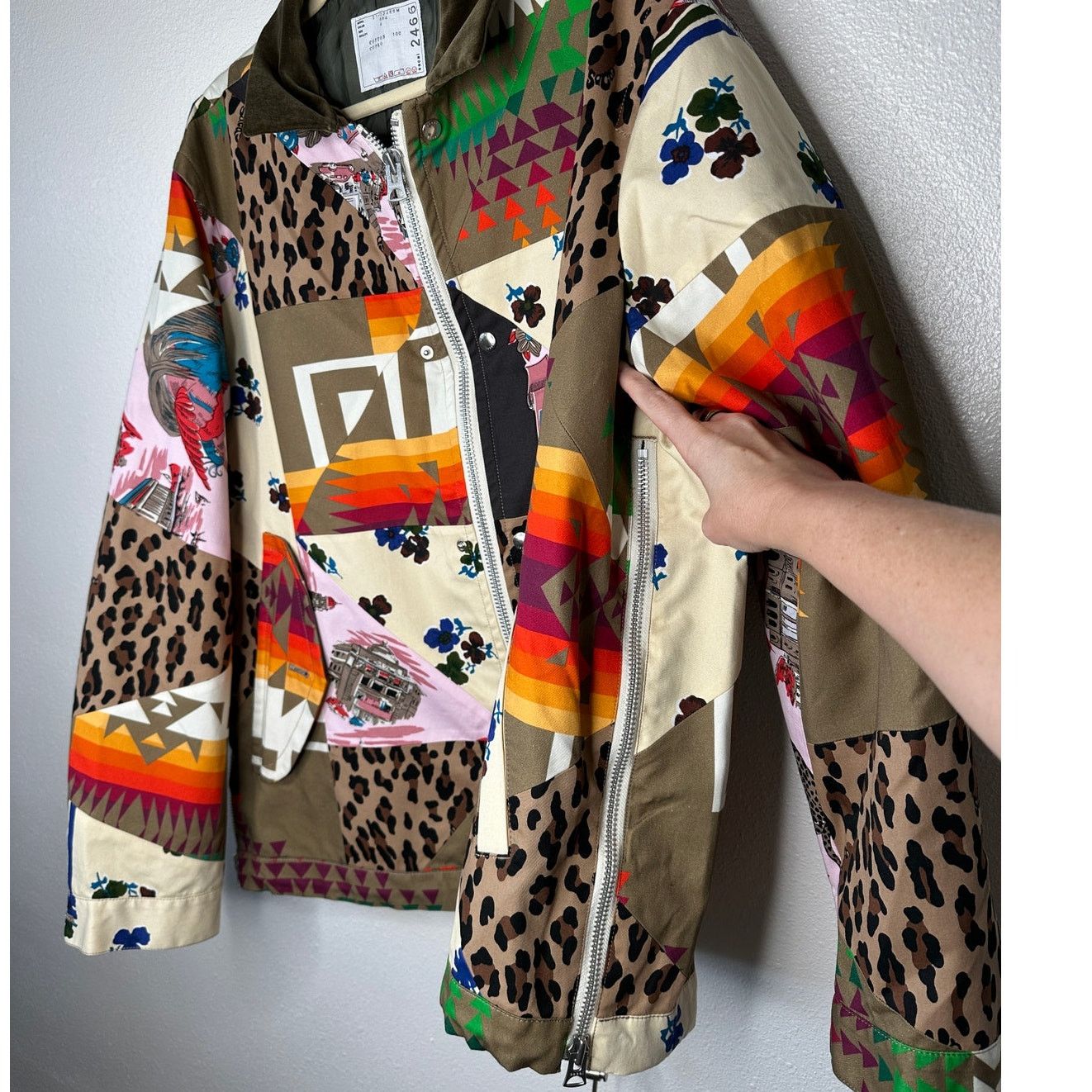 Sacai Sacai Tan Mixed Print Patchwork Velvet Collar Jacket 4 / XL Size US XL / EU 56 / 4 - 8 Thumbnail