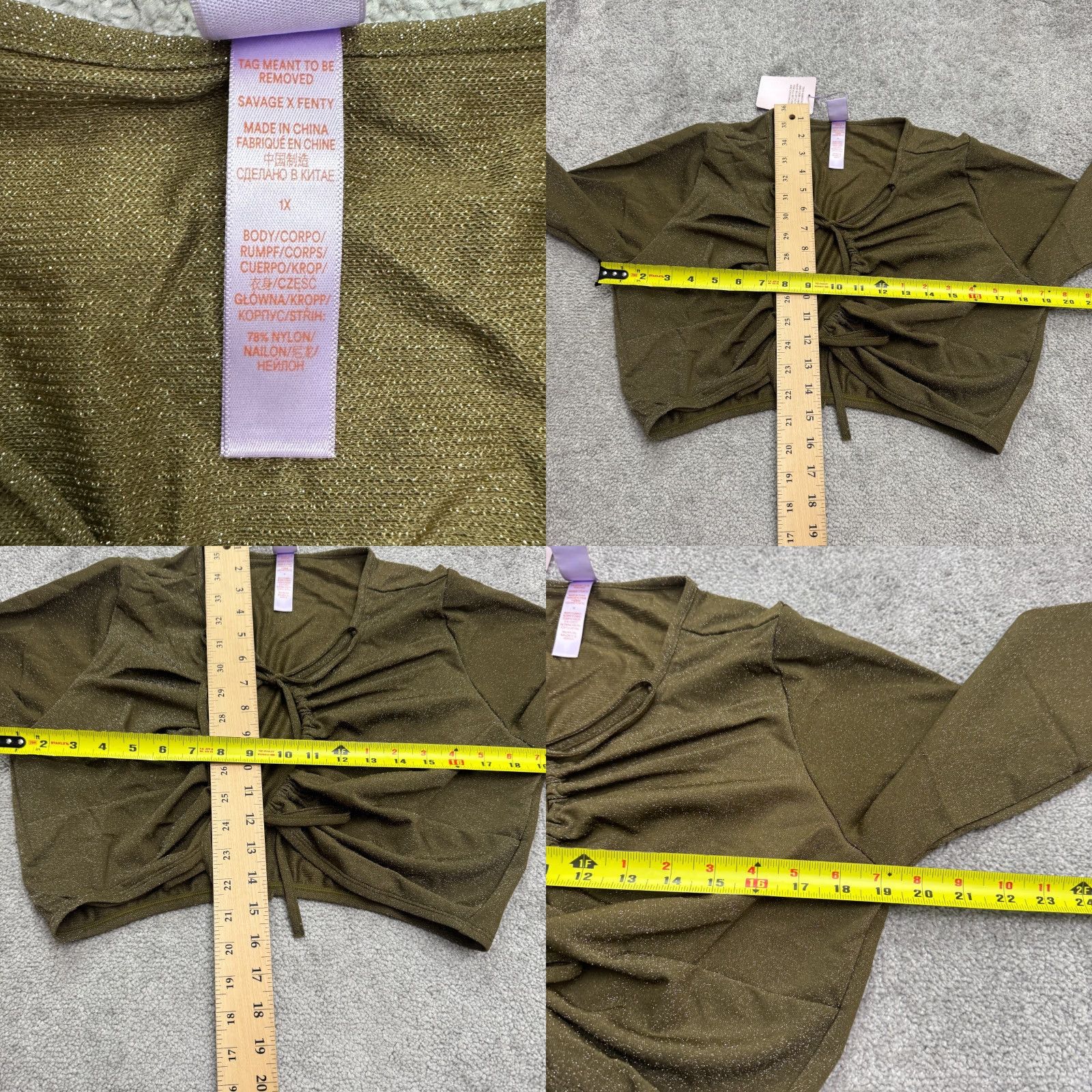 Olive Savage x Fenty Rihanna Sleep & Shine Crop Tee - T-Shirt - 1X - Olive Green Metallic - Clubwear Date Night - Womens 1X Olive Green - NWT Size XL / US 12-14 / IT 48-50 - 8 Thumbnail
