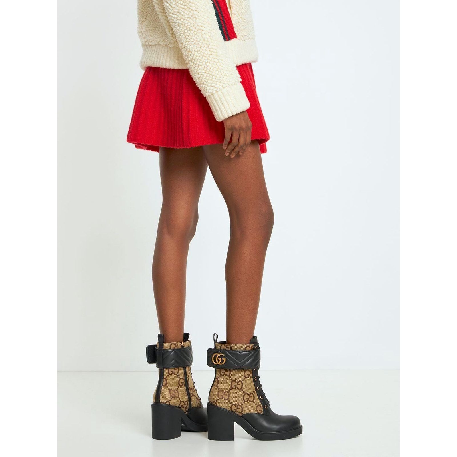 Gucci Gucci Beige & Black GG Marmont Combat Ankle Boots Canvas 37 Size US 7 / IT 37 - 7 Thumbnail