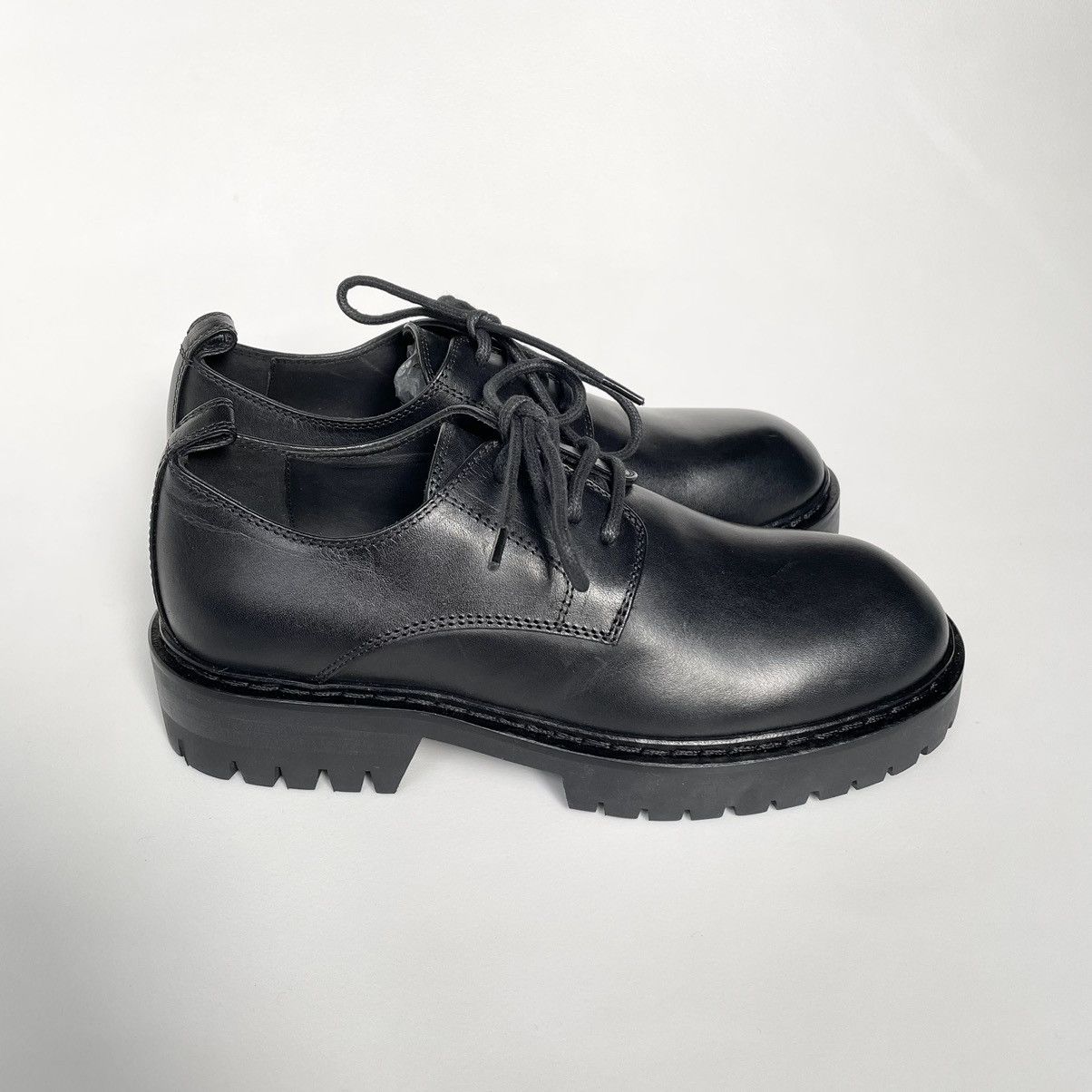 Ann Demeulemeester Black Leather Commando Sole Derbies Size US 7 / IT 37 - 1 Thumbnail