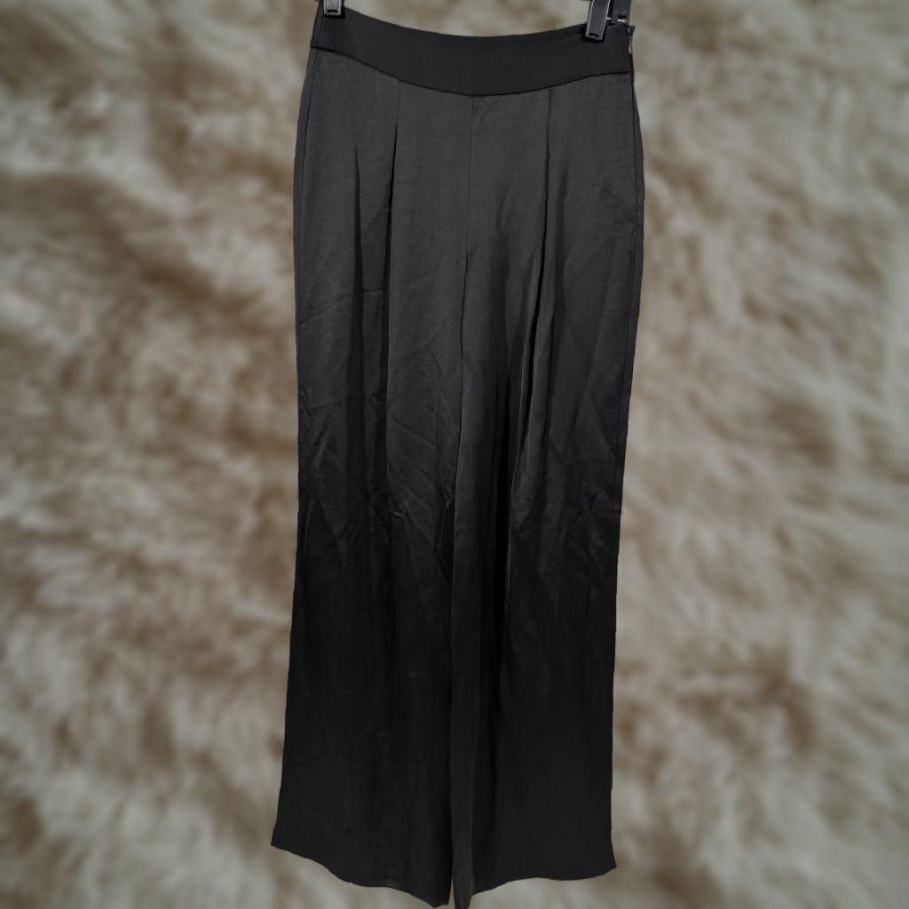 Vintage Antonio Melani Wide-Leg Dress Pants Black Side Zip Shiny Size 2 Pants Womens Size 26" / US 2 / IT 38 - 1 Thumbnail
