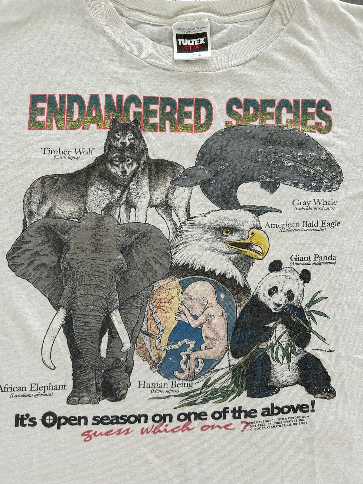 Vintage Vintage 1992 Jesus Living Epistles - Endangered Species Tee Size US XL / EU 56 / 4 - 1 Thumbnail