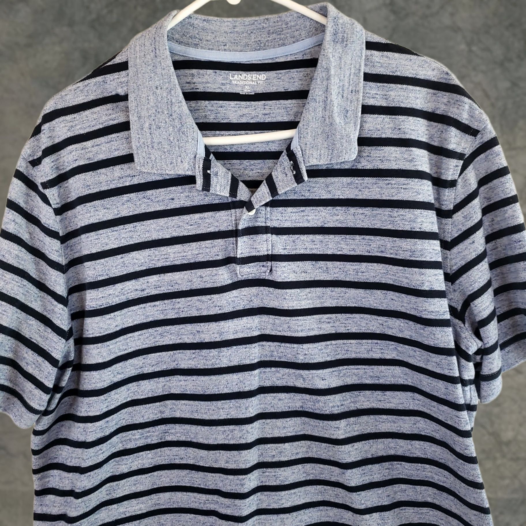Lands' End Lands' End Polo Shirt Mens XL Grayish Blue Striped 100% Cotton Traditional Fit Shirt Mens XL Blue Striped Polo Size US XL / EU 56 / 4 - 1 Thumbnail