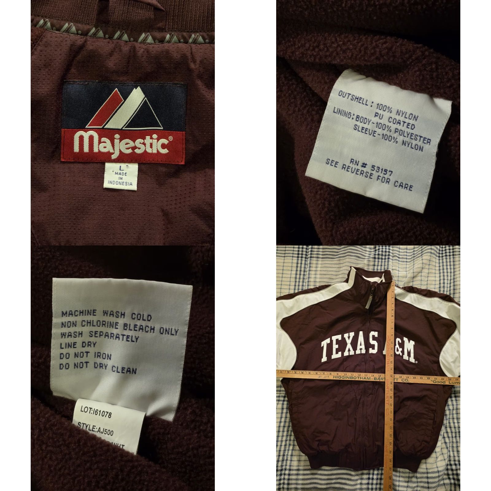 Vintage VINTAGE Majestic Texas A&M Full Zip Fleece Lined Bomber Jacket Embroidered Red Large Mens Size US L / EU 52-54 / 3 - 8 Thumbnail