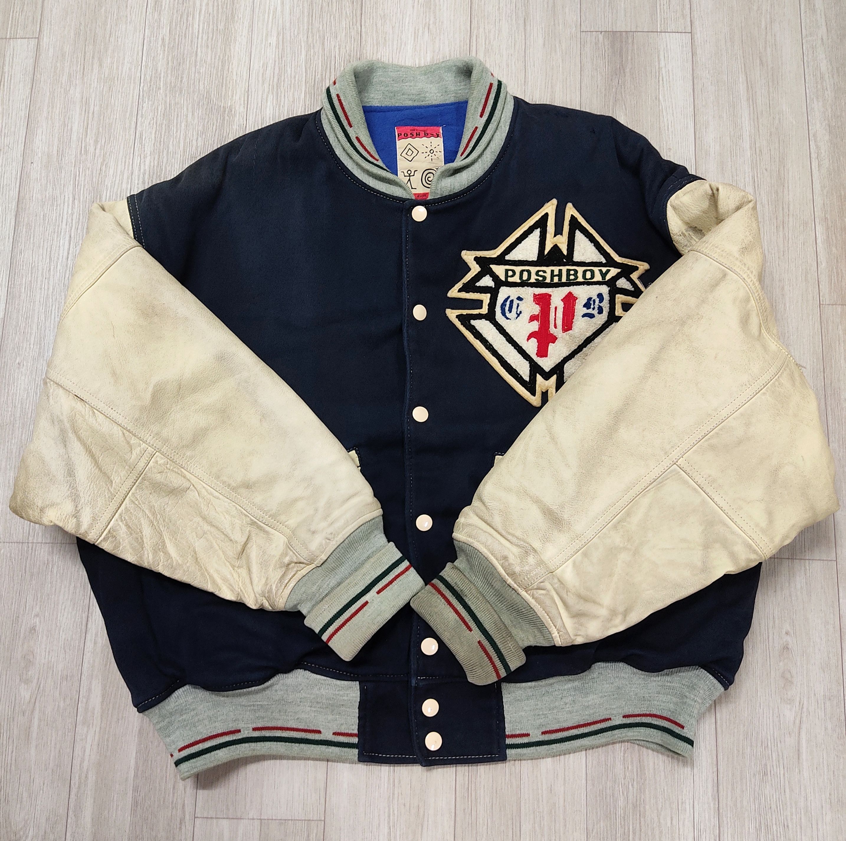 Japanese Brand Vintage THE POSH BOY Leather Sleeve Patched Varsity Jacket Size US XL / EU 56 / 4 - 8 Thumbnail
