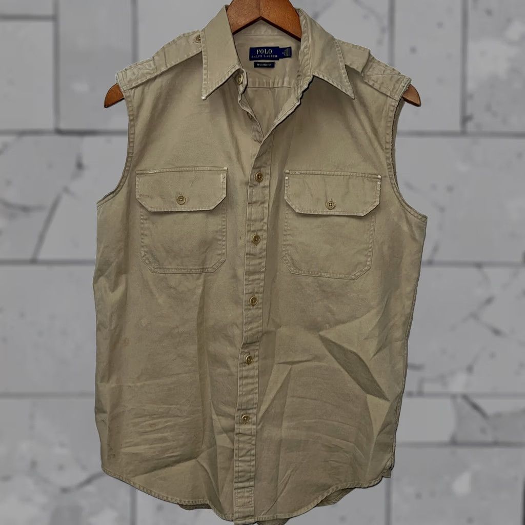Polo Ralph Lauren VINTAGE Polo Ralph Lauren Beige Sleeveless Button Up Shirt Womens Size 6 Size M / US 6-8 / IT 42-44 - 1 Thumbnail
