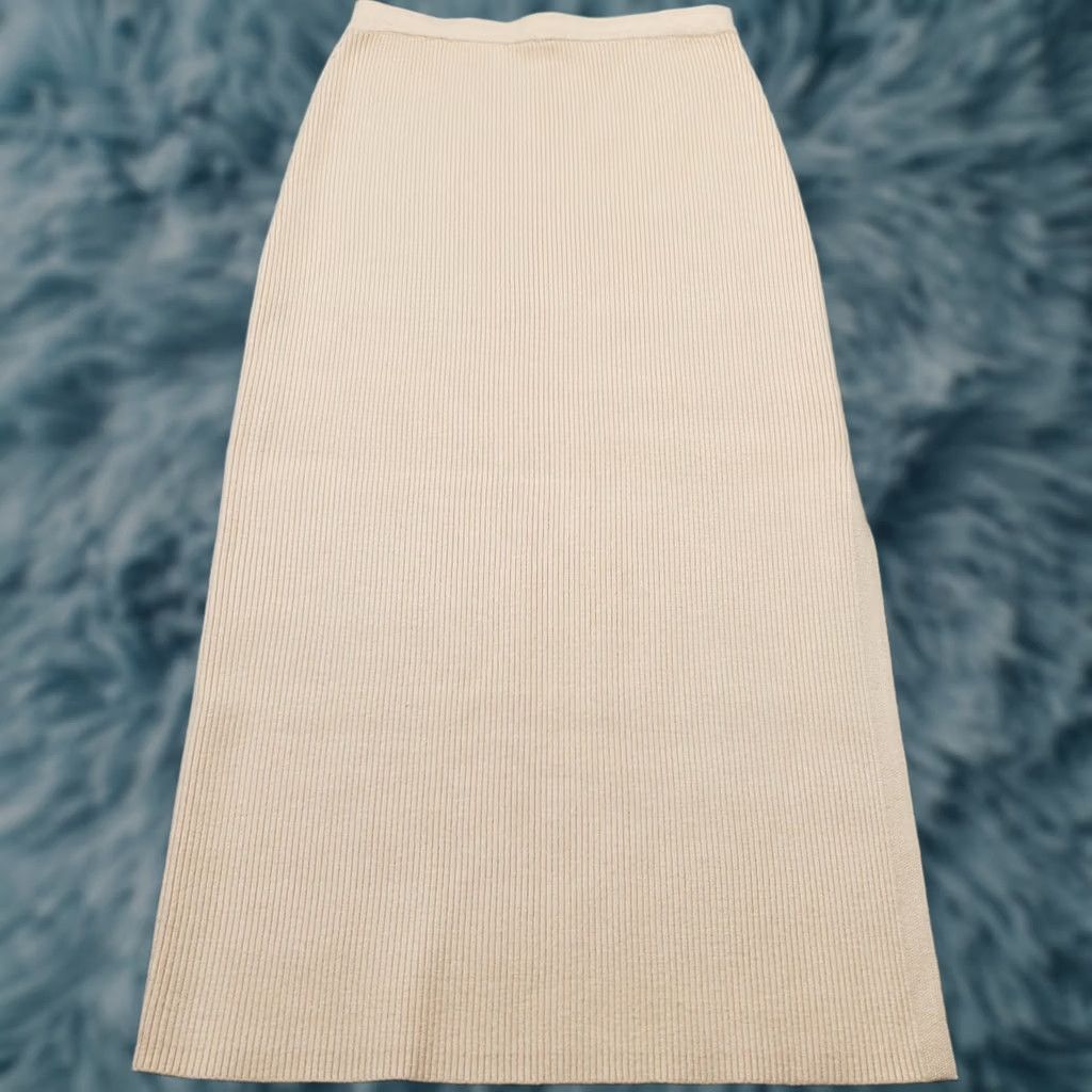 Vintage LOST + WANDER Sandy Rock Midi Skirt Women's XS Tan Ribbed Elastic Waistband, 12.25" Waist, 32.75" Length, NWT, Skirt Size 26" / US 2 / IT 38 - 1 Thumbnail