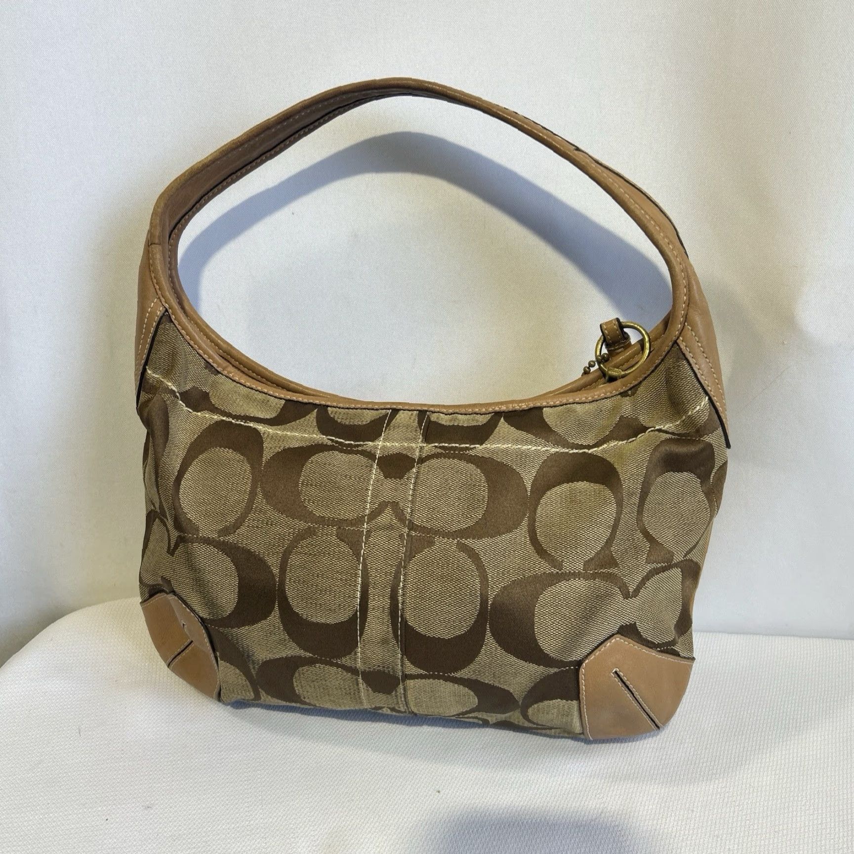 Coach VINTAGE Coach Ergo Signature Hobo Bag Womens Khaki Canvas Leather Trim Medium Tan Brown Hardware Gold Size ONE SIZE - 4 Thumbnail