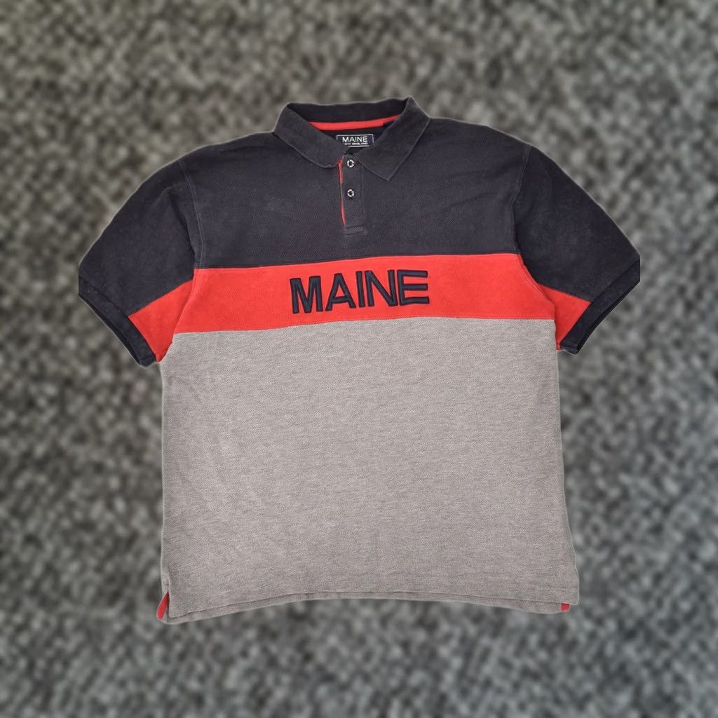 Vintage MAINE Mens Polo Shirt Large Navy Blue Colourblock Cotton Size US L / EU 52-54 / 3 - 1 Thumbnail