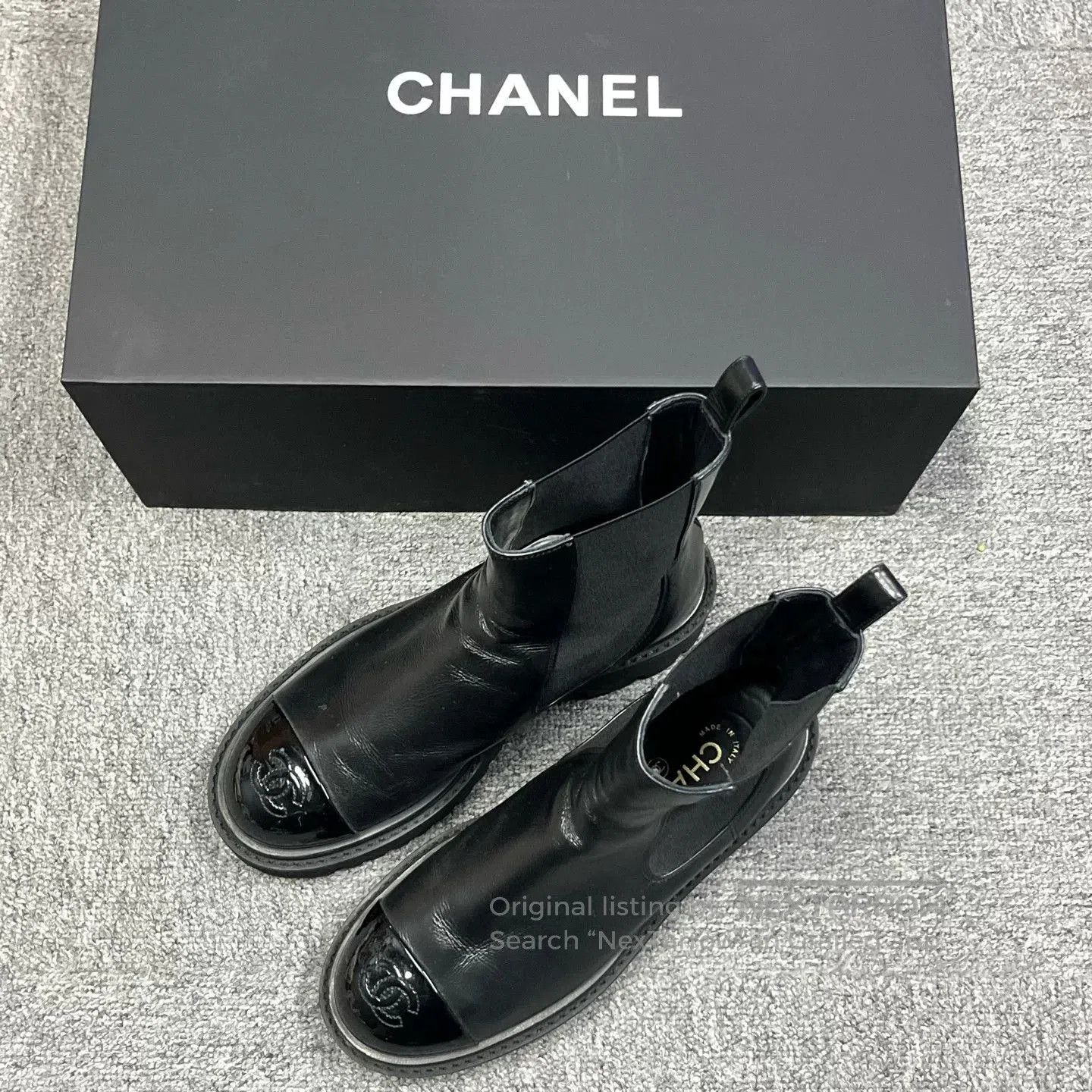 Chanel Chanel Black Crinkled Calfskin Chelsea Boots. Size US 5.5 / IT 35.5 - 1 Thumbnail