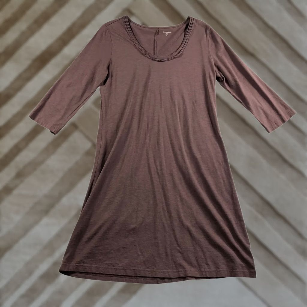Vintage Garnet Hill Mauve Plum Cotton Modal Pleated Scoop Neck 3/4 Sleeve Shift Dress M Womens Size M / US 6-8 / IT 42-44 - 1 Thumbnail