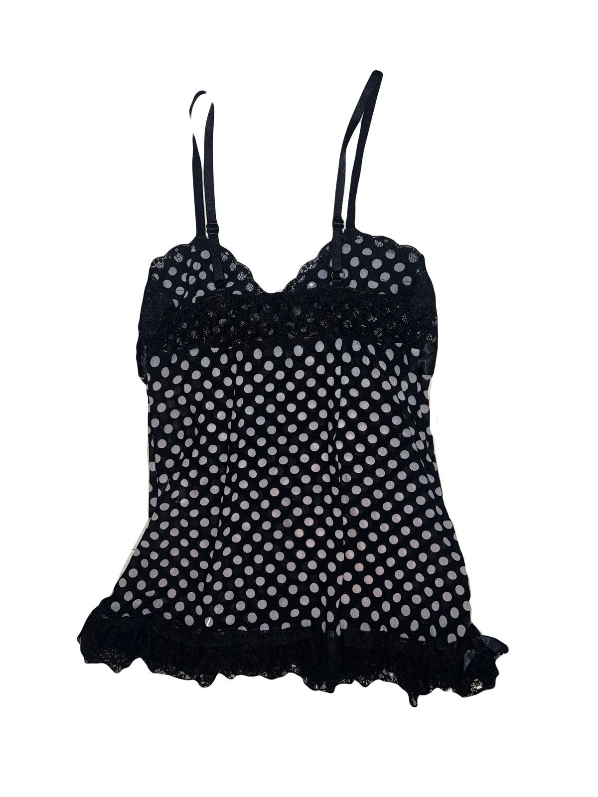 Japanese Brand Vintage Y2K polka dot lace camisole 🖤➕ Size M / US 6-8 / IT 42-44 - 3 Thumbnail