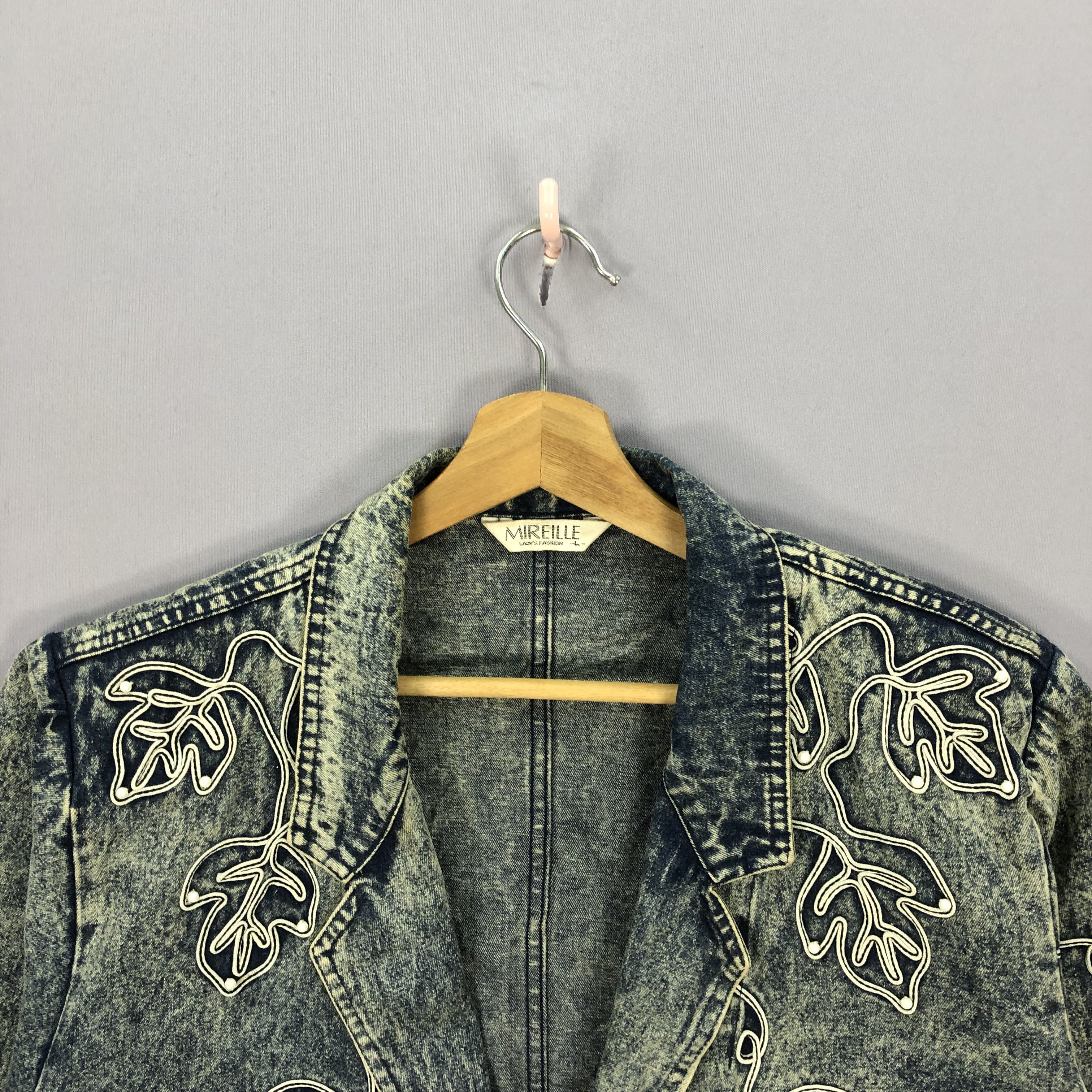 Japanese Brand × Vintage Vintage 90s Mireille Faded Acid Wash Denim Jeans Jacket Size US L / EU 52-54 / 3 - 3 Thumbnail